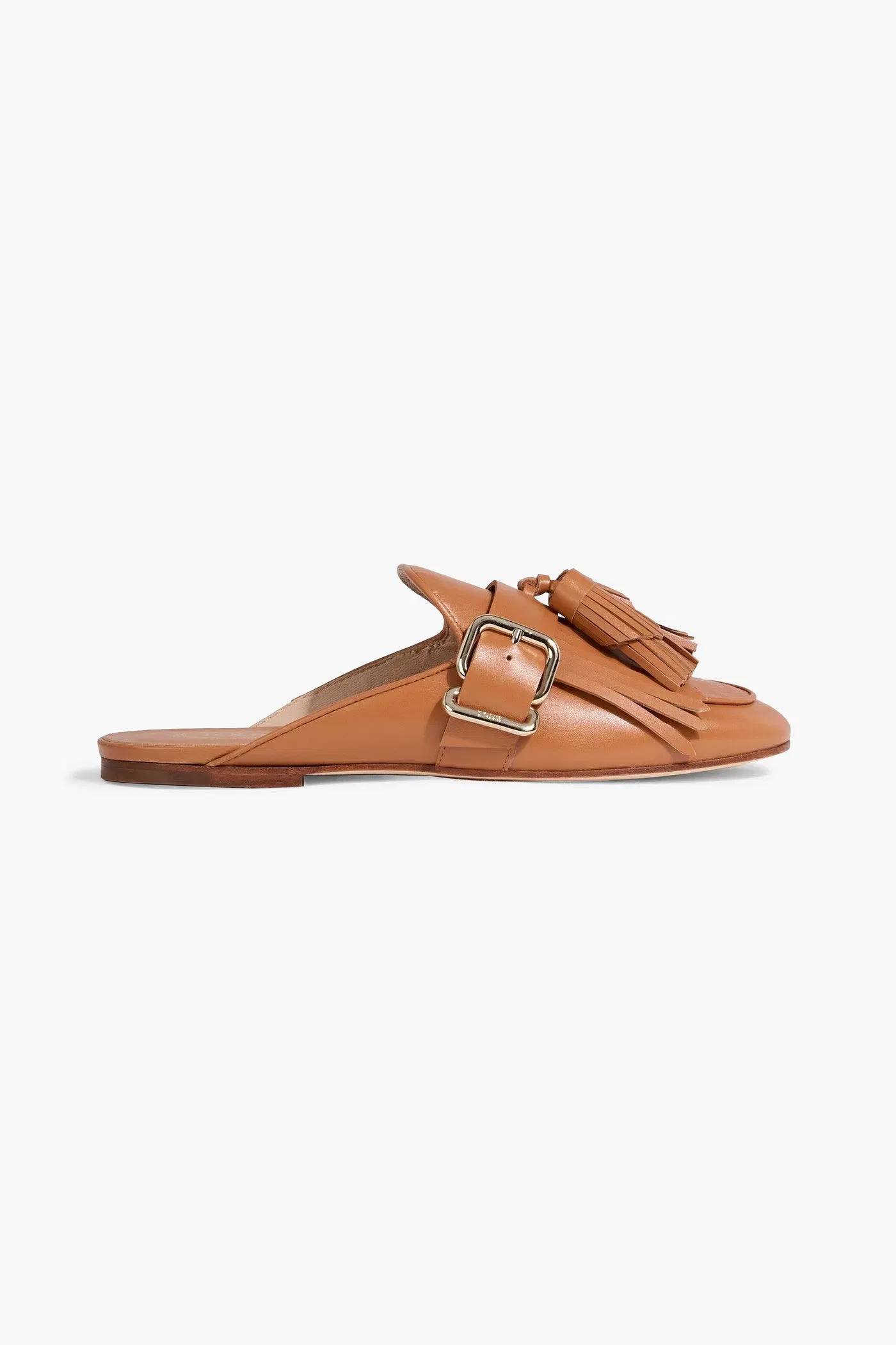 Tod's Fringed Leather Slippers Camel Women's
