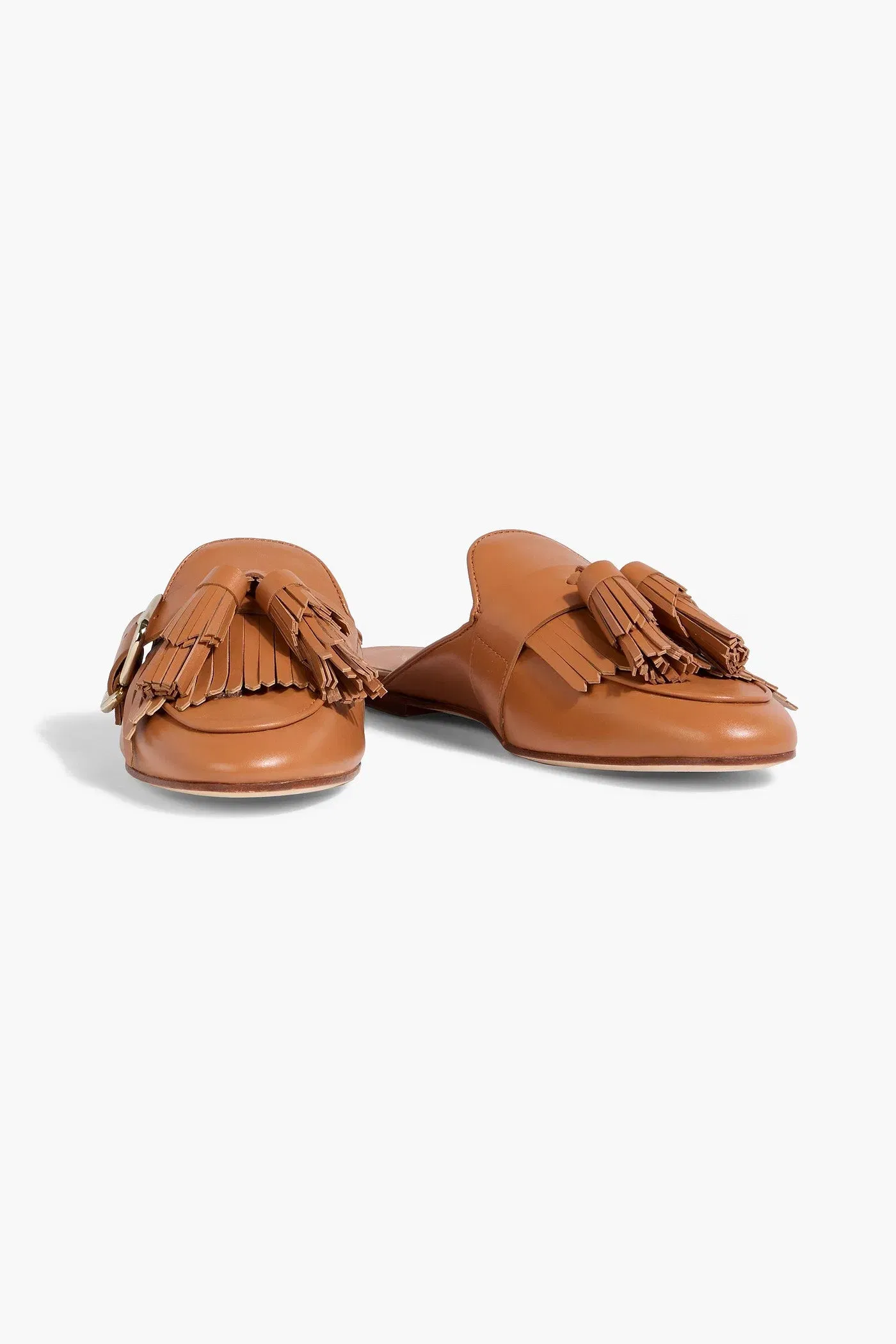 Tod's Fringed Leather Slippers Camel Women's