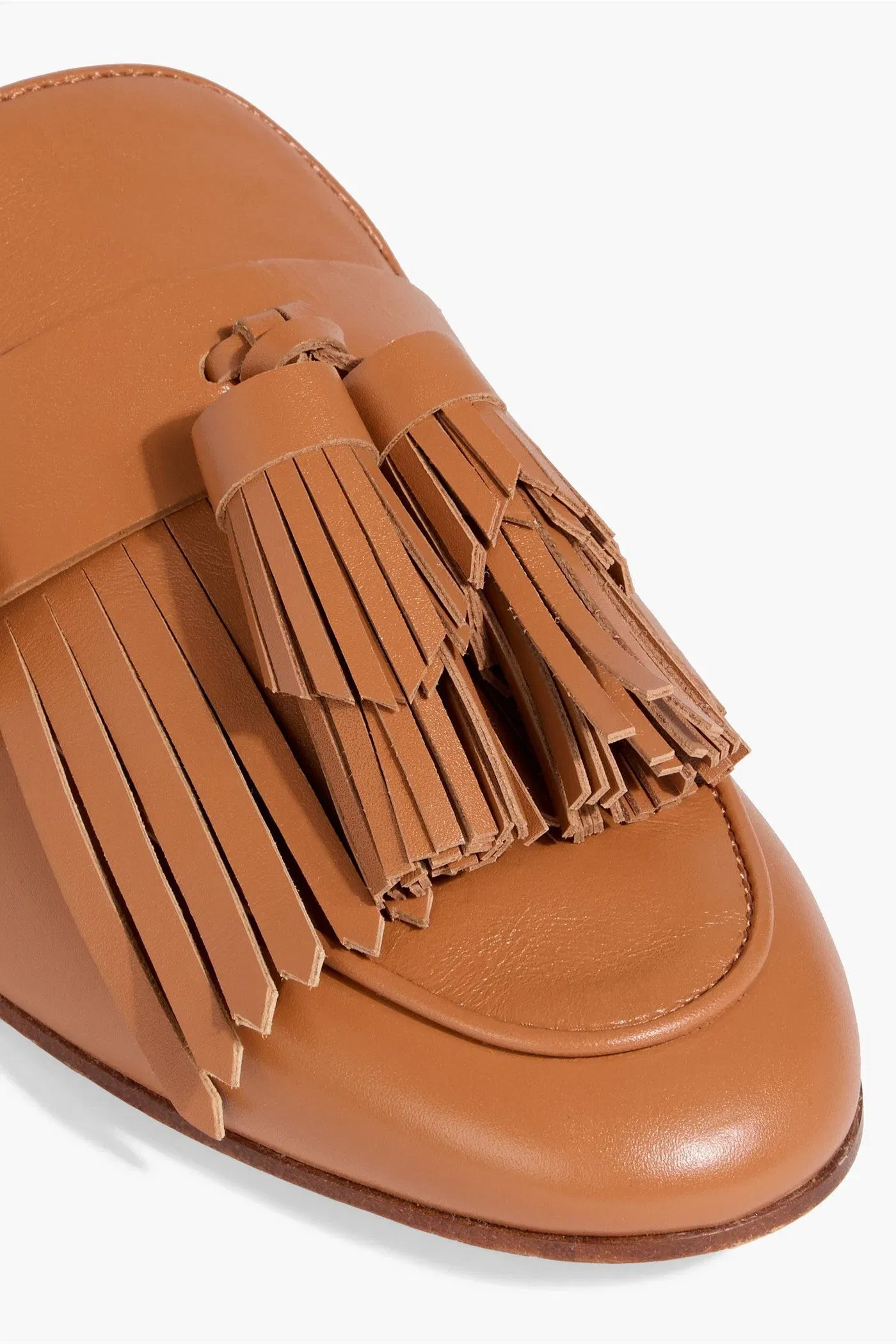 Tod's Fringed Leather Slippers Camel Women's