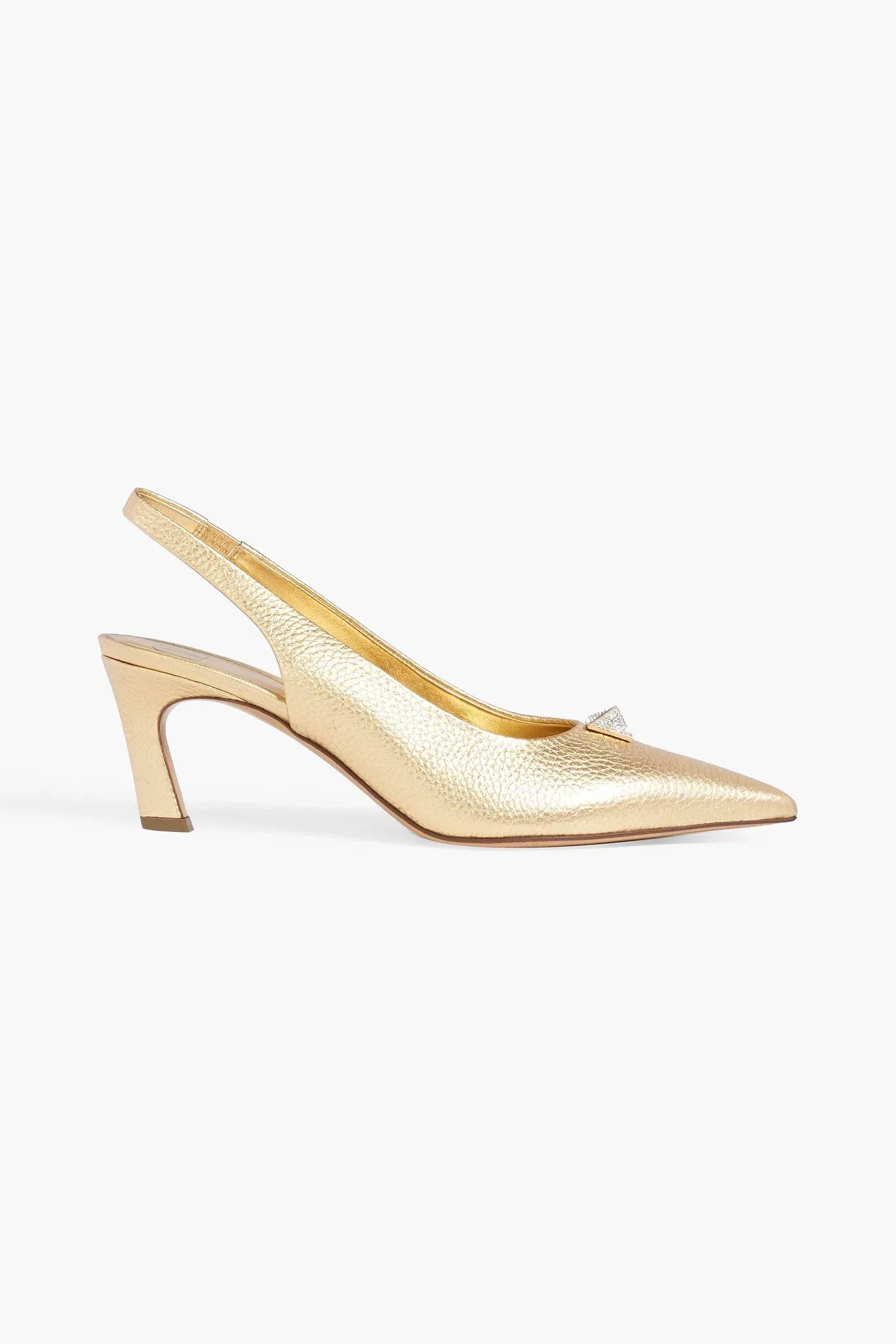Valentino Garavani One Stud Metallic Pebbled-Leather Slingback Pumps Gold Women's