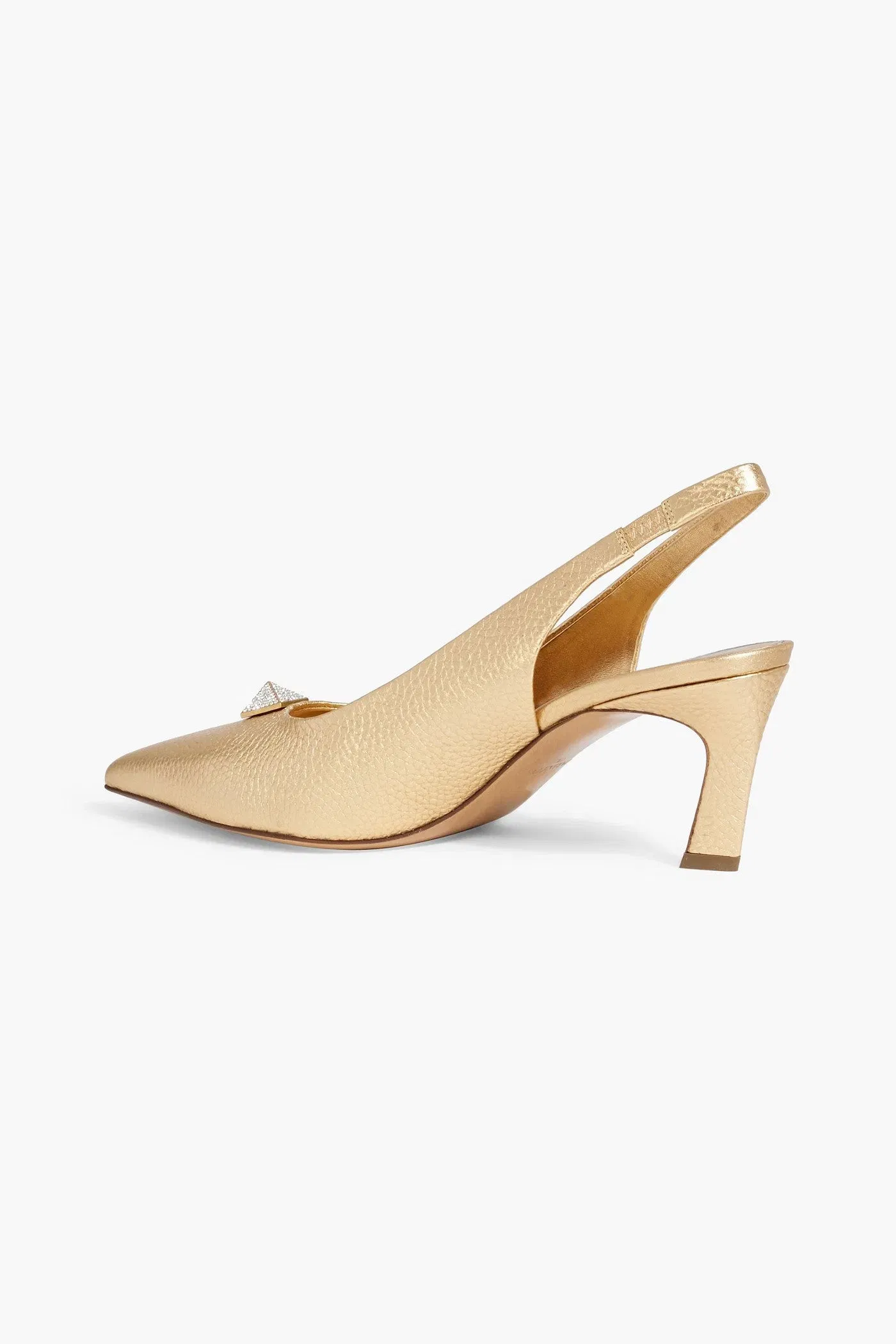 Valentino Garavani One Stud Metallic Pebbled-Leather Slingback Pumps Gold Women's