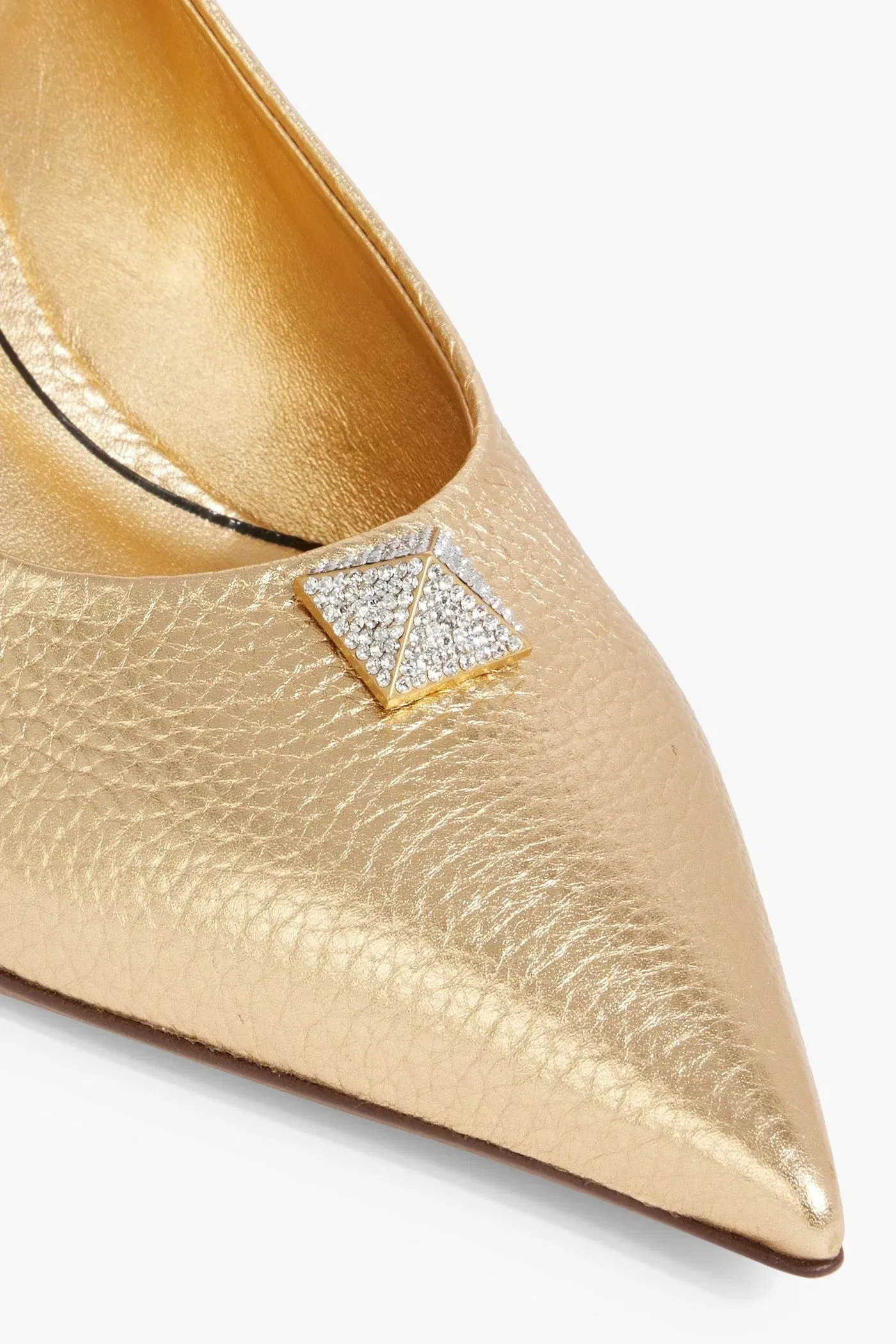 Valentino Garavani One Stud Metallic Pebbled-Leather Slingback Pumps Gold Women's