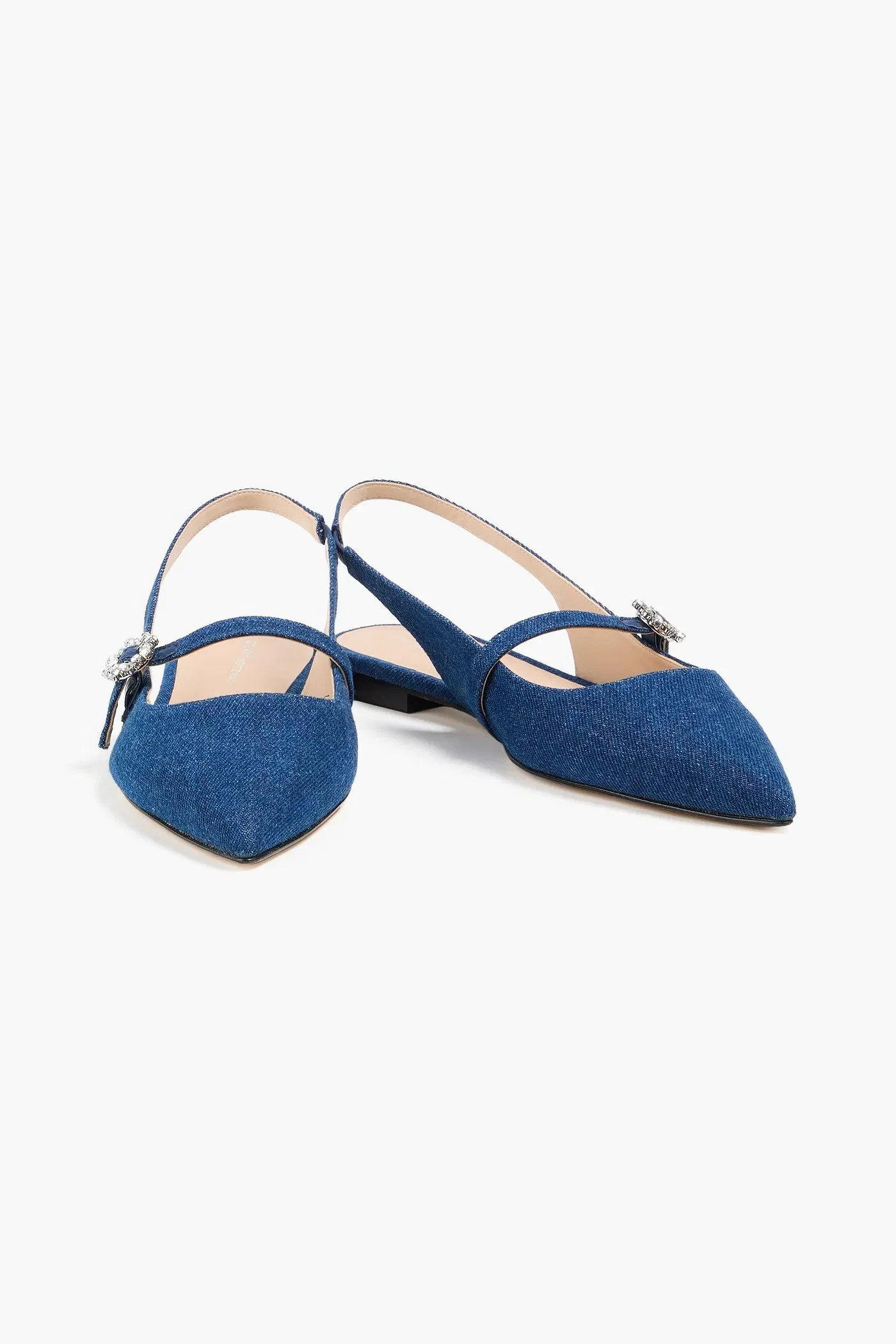 Stuart Weitzman Aura Denim Slingback Mary Jane Flats Mid Denim Women's
