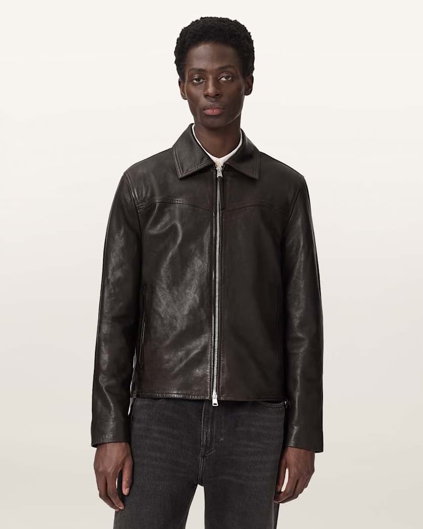 AllSaints Tune Leather Biker Jacket Trail Brown