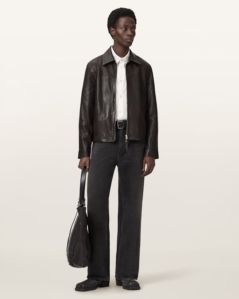 AllSaints Tune Leather Biker Jacket Trail Brown