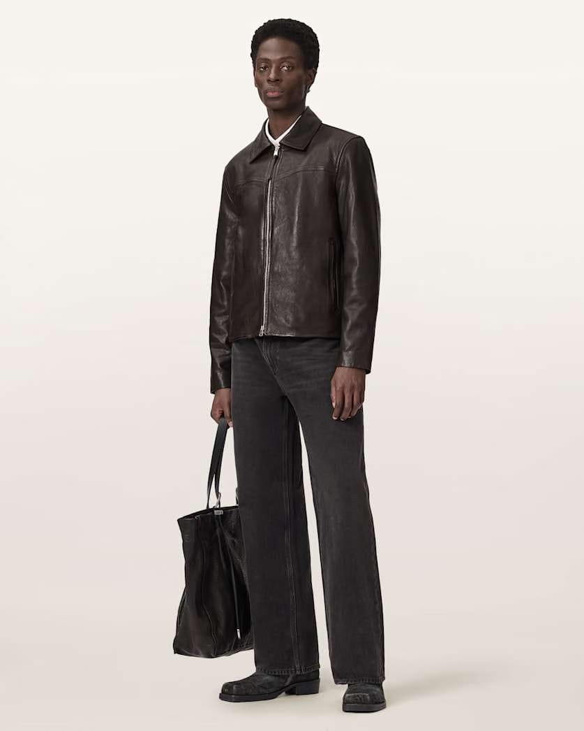AllSaints Tune Leather Biker Jacket Trail Brown