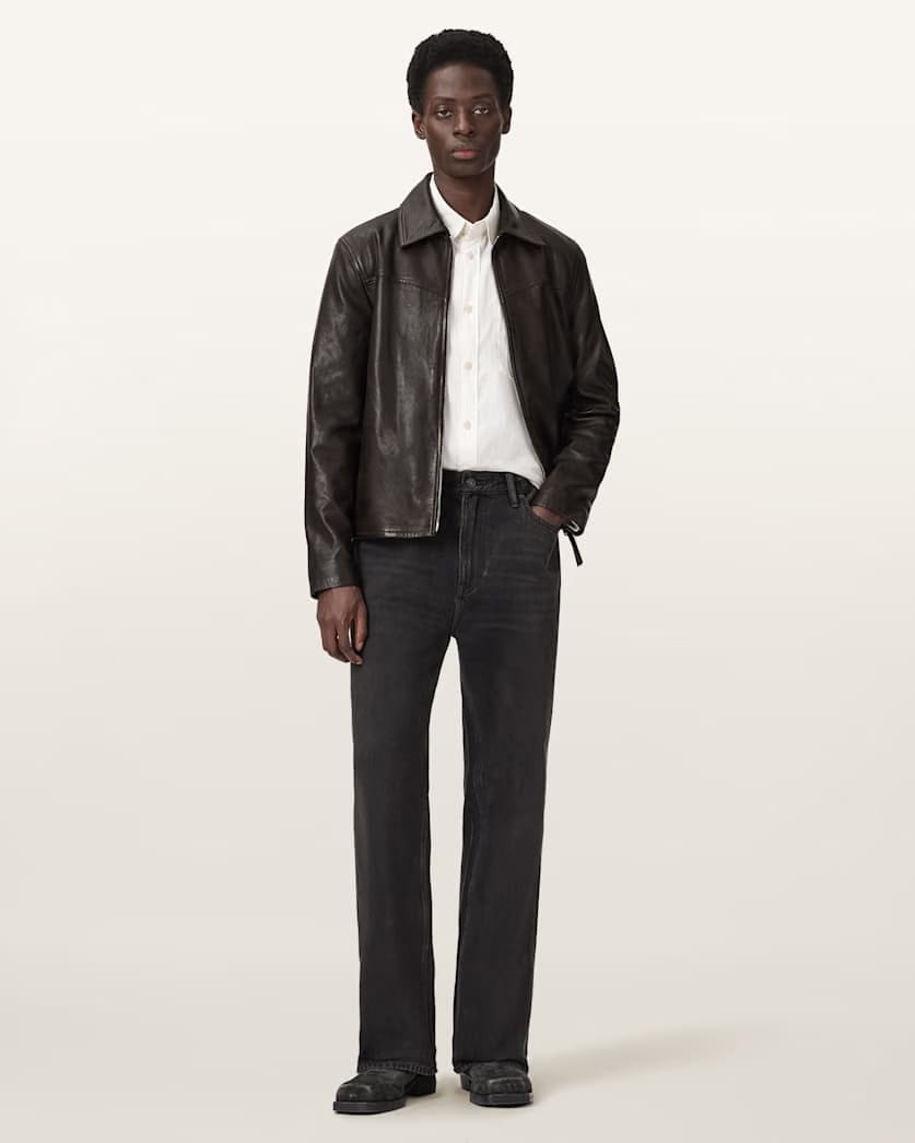 AllSaints Tune Leather Biker Jacket Trail Brown