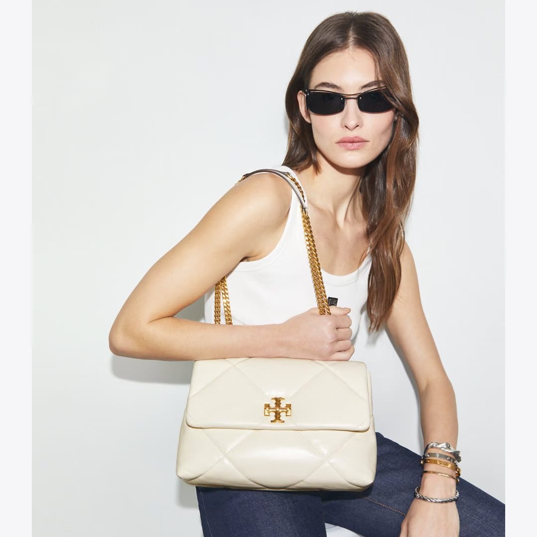 Tory Burch Kira Diamond Quilt Shoulder Bag Warm White