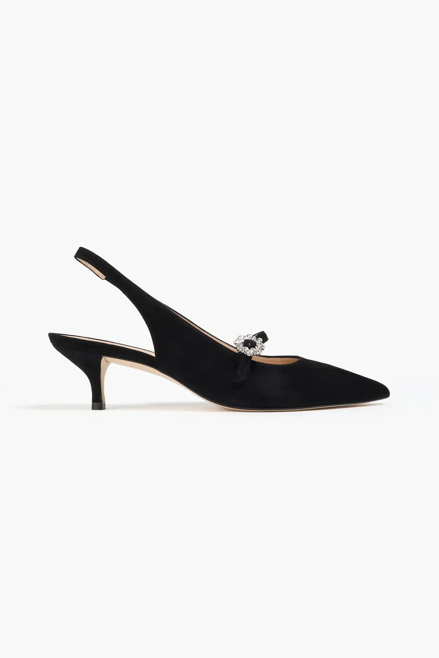 Stuart Weitzman Aura 50 Crystal-Embellished Suede Slingback Mary Jane Pumps Black Women's