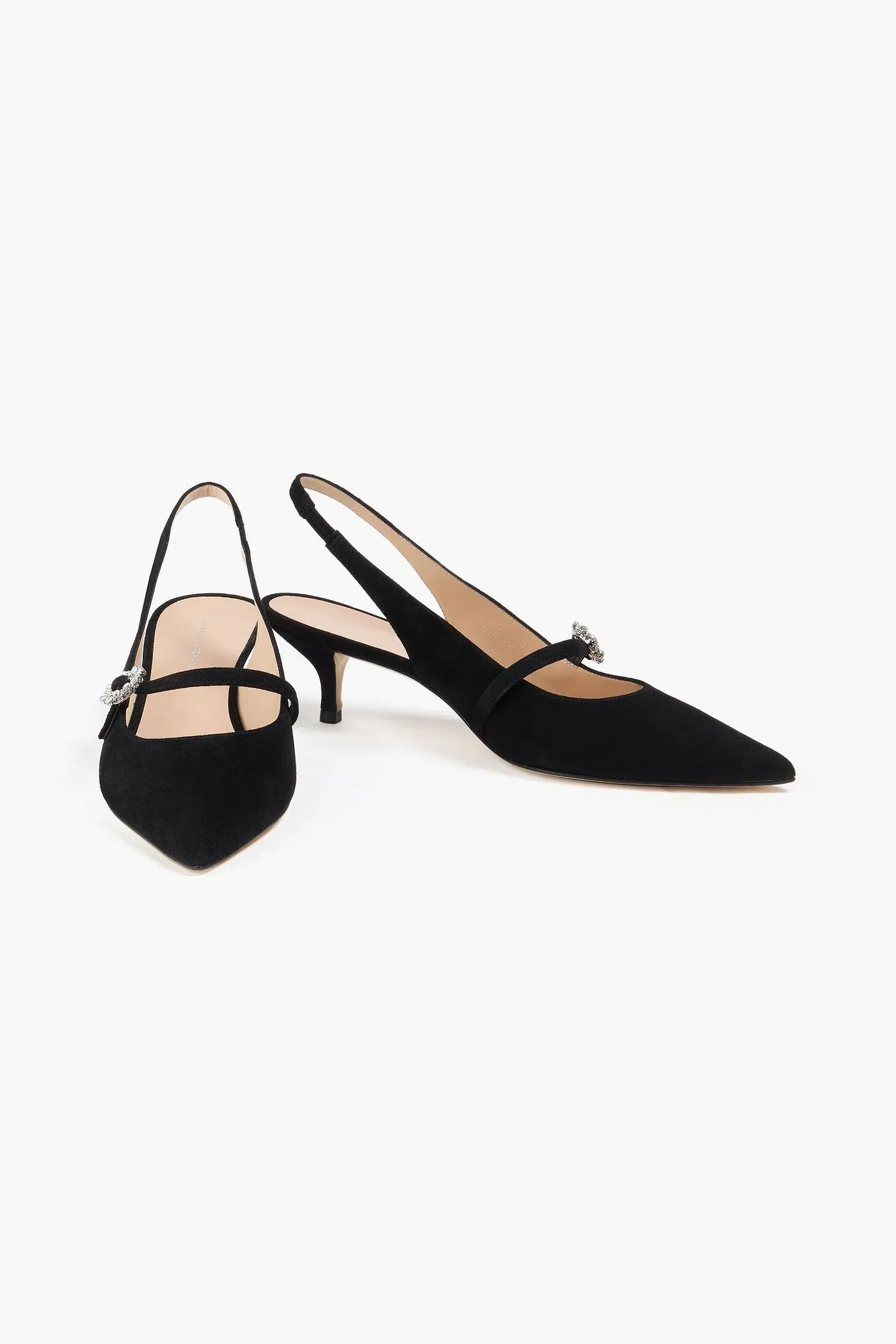 Stuart Weitzman Aura 50 Crystal-Embellished Suede Slingback Mary Jane Pumps Black Women's