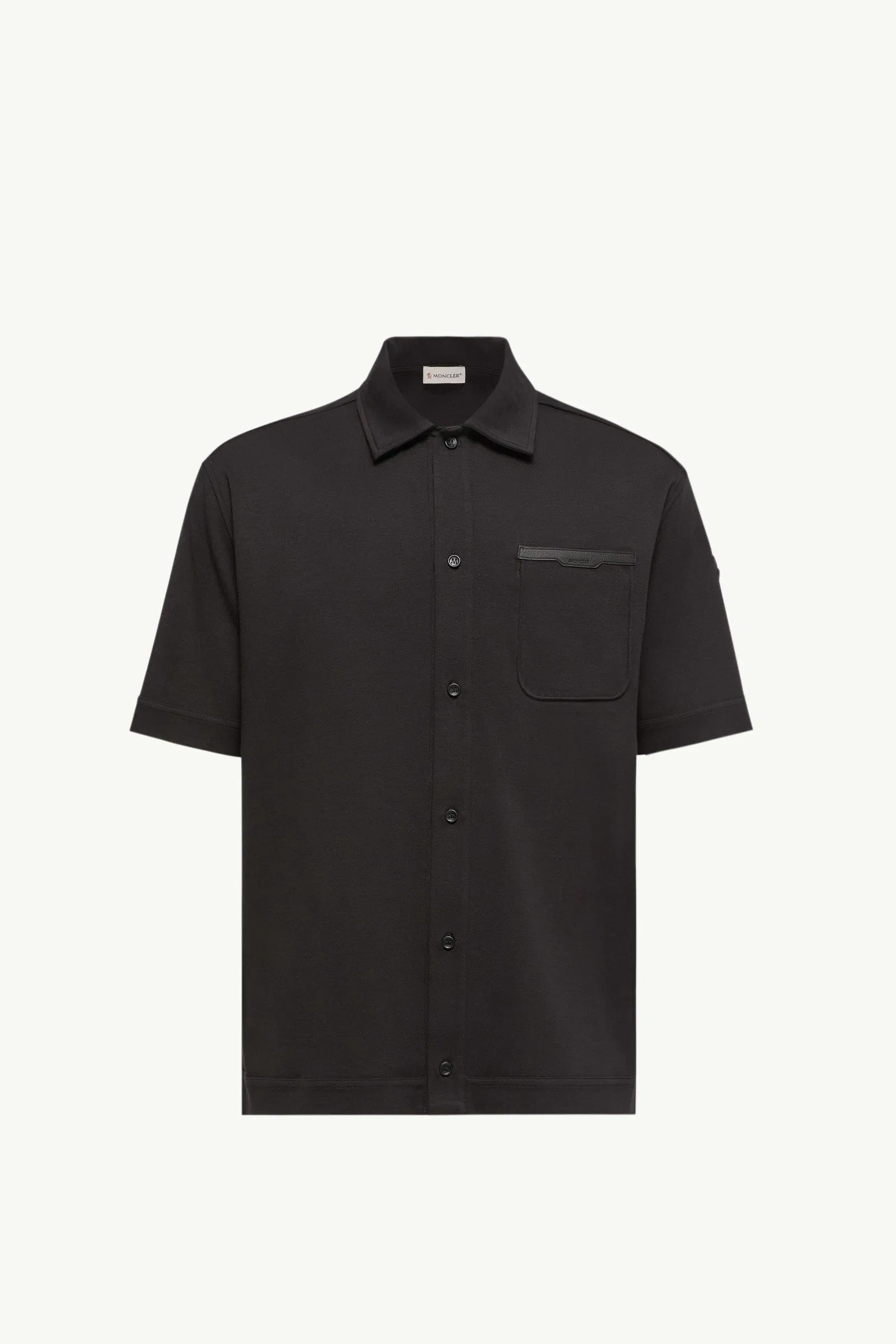 Moncler Leather Logo Cotton Short Sleeve Shirt Black Black