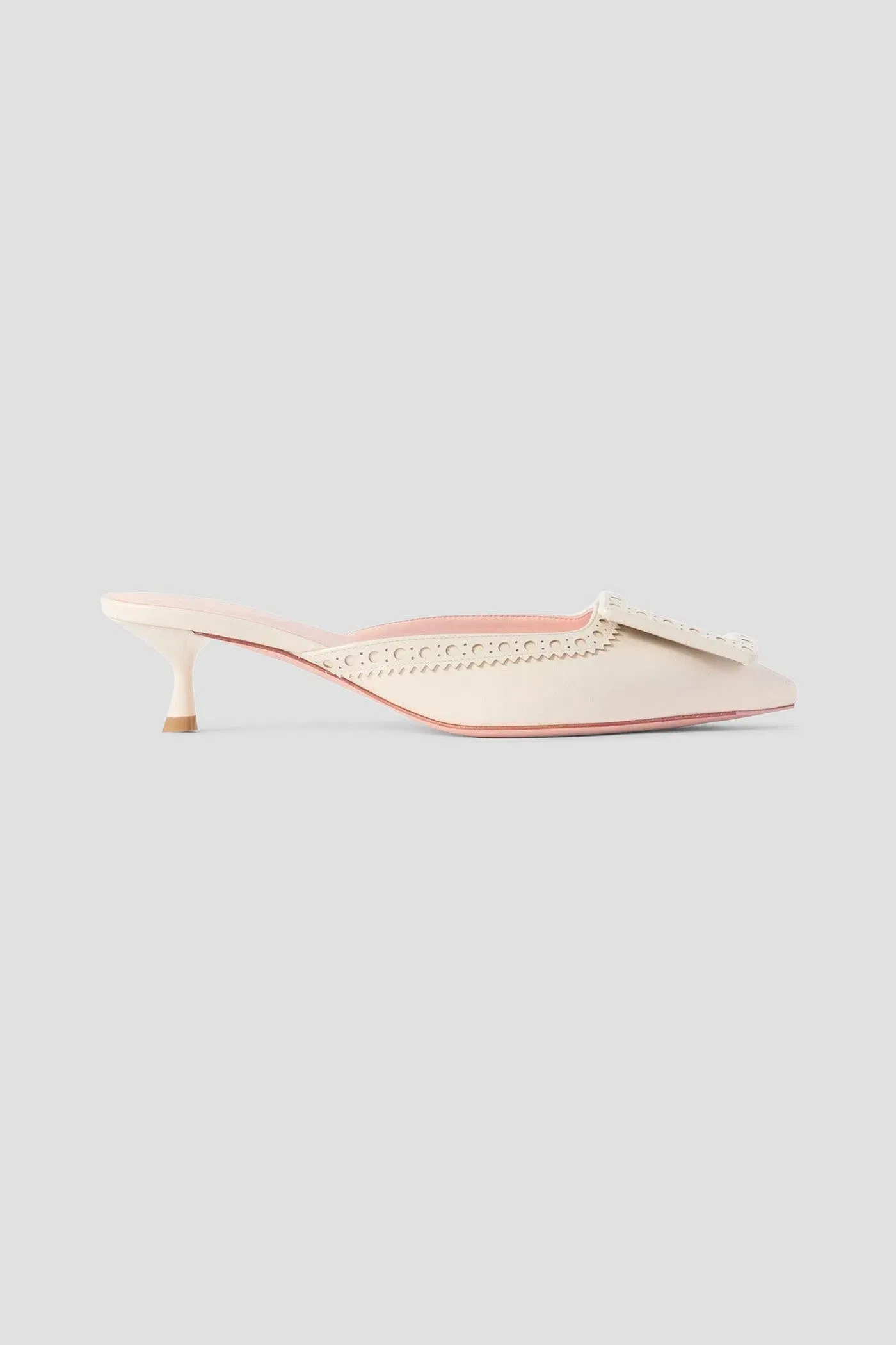 Roger Vivier Viv In The City 45 Buckled Perforated Leather Mules Ecru Women's