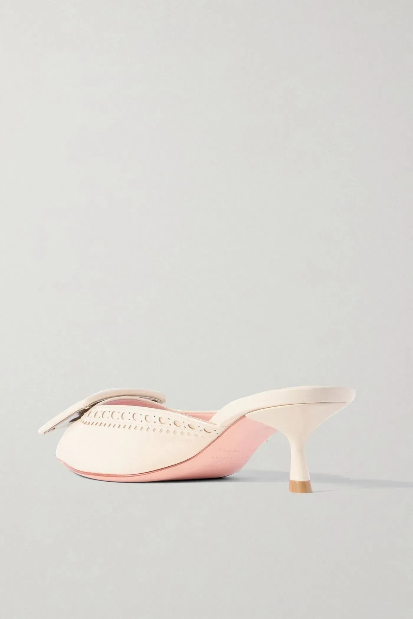 Roger Vivier Viv In The City 45 Buckled Perforated Leather Mules Ecru Women's