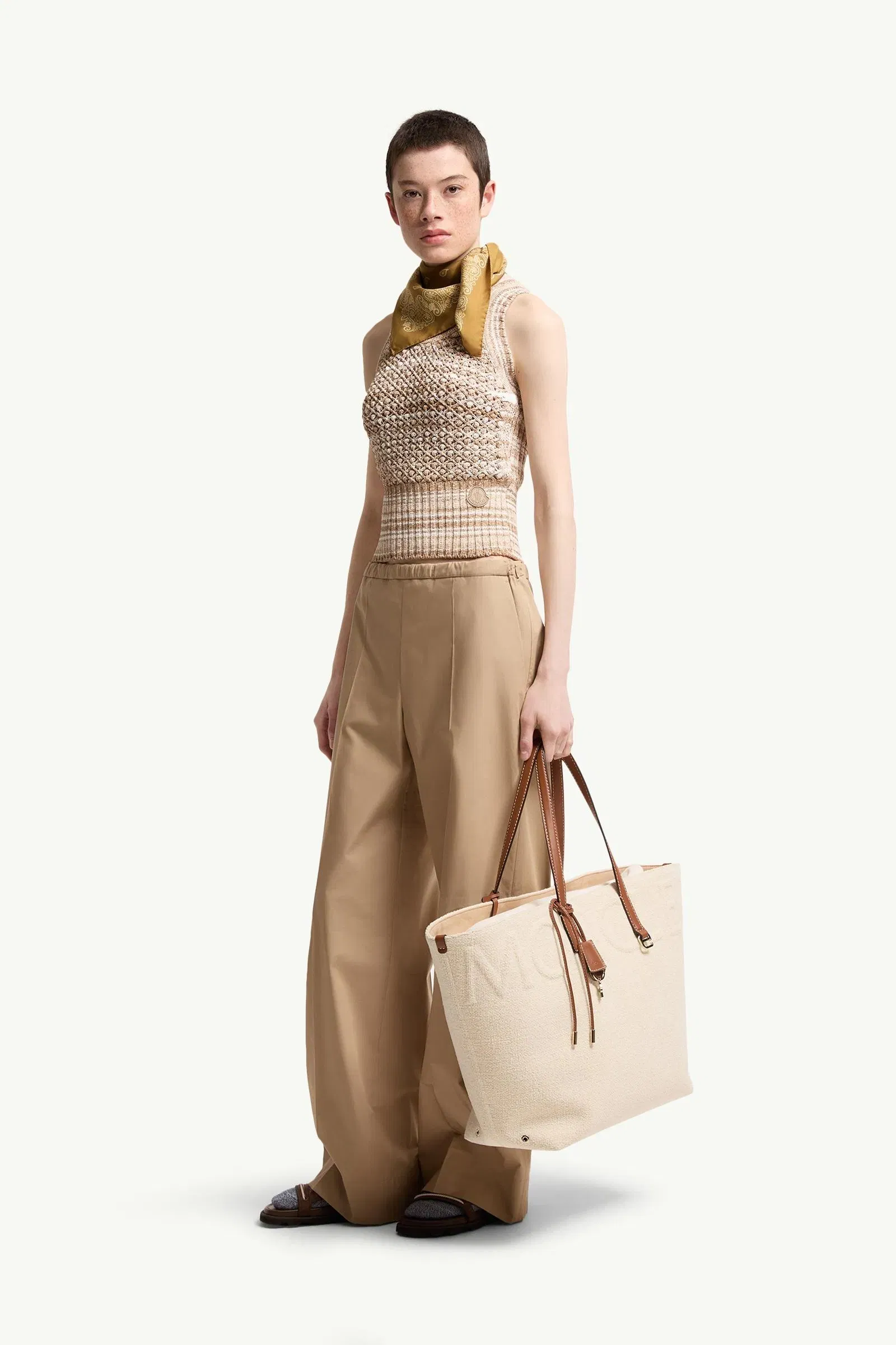 Moncler Striped Tank Top Light Beige Light Beige