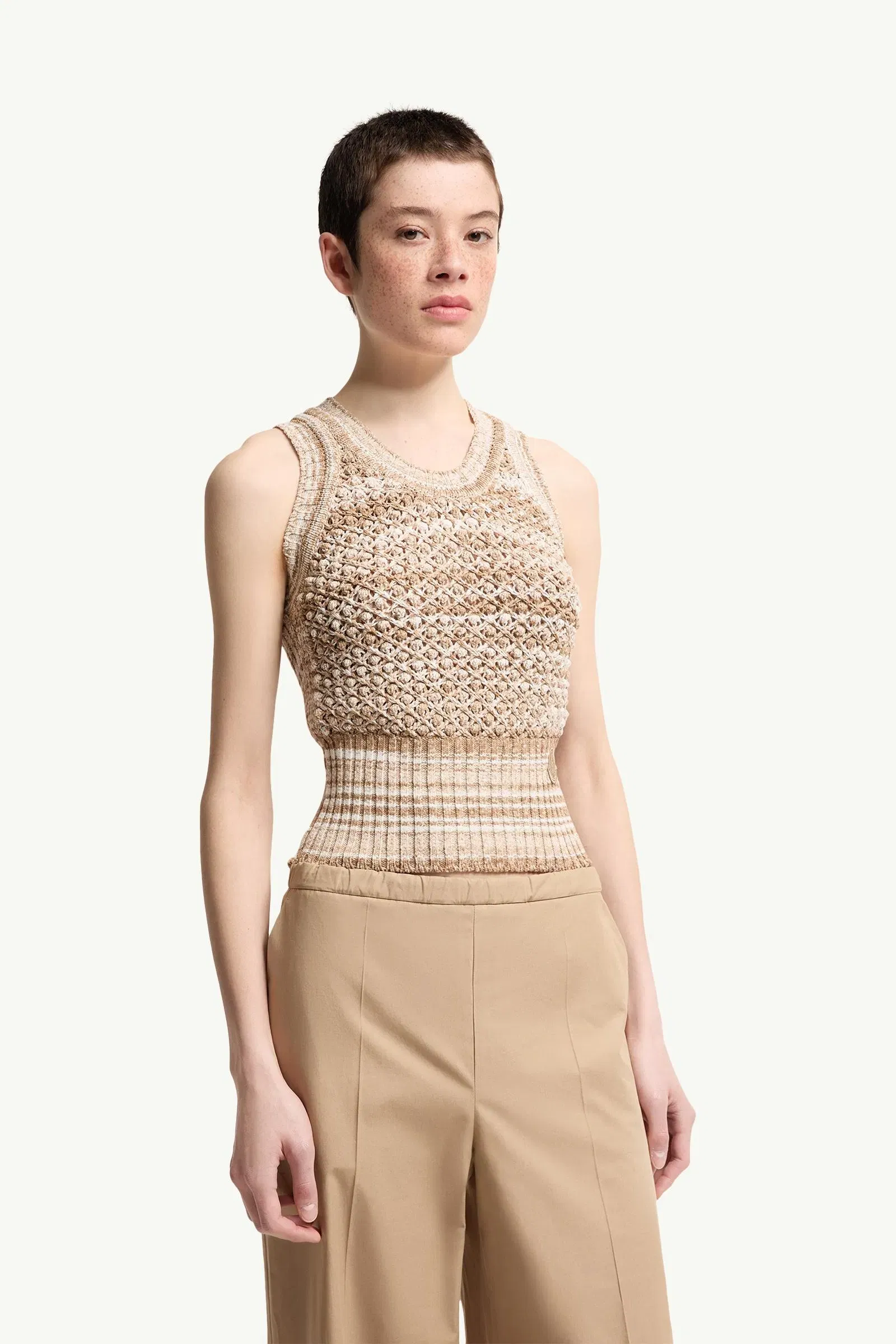 Moncler Striped Tank Top Light Beige Light Beige