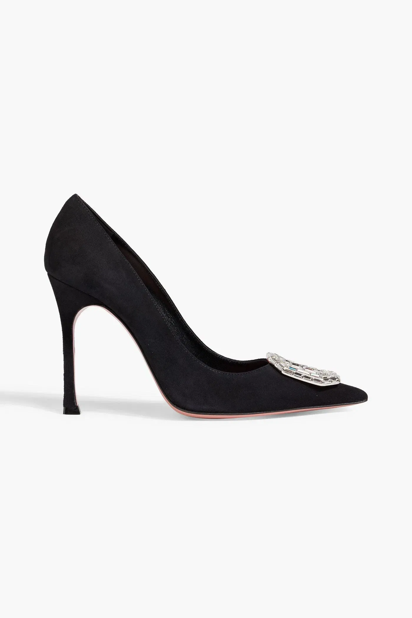Amina Muaddi Camelia 105 Crystal-Embellished Suede Pumps Black Women's