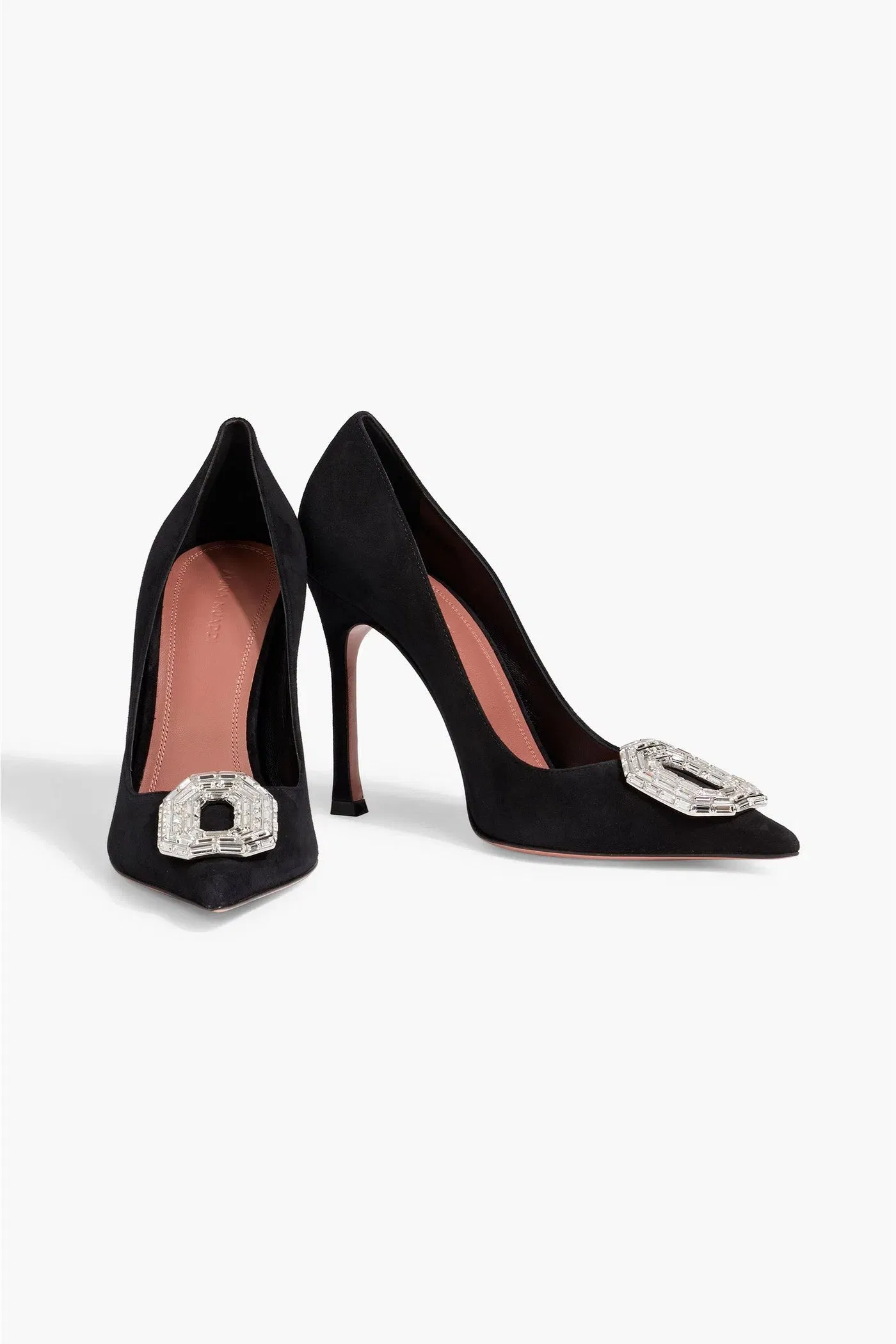 Amina Muaddi Camelia 105 Crystal-Embellished Suede Pumps Black Women's