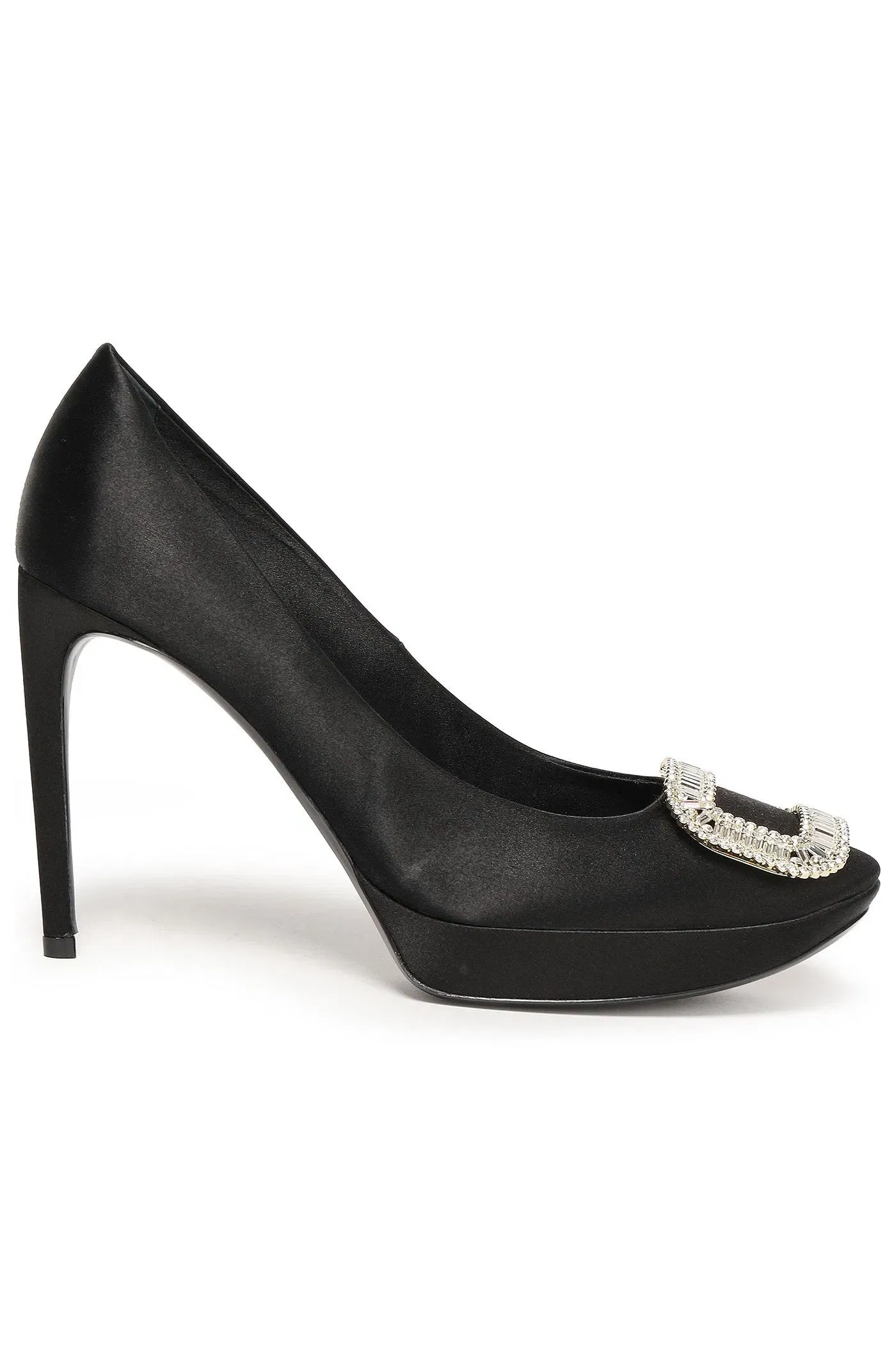Roger Vivier Crystal-Embellished Satin Platform Pumps Black Women's