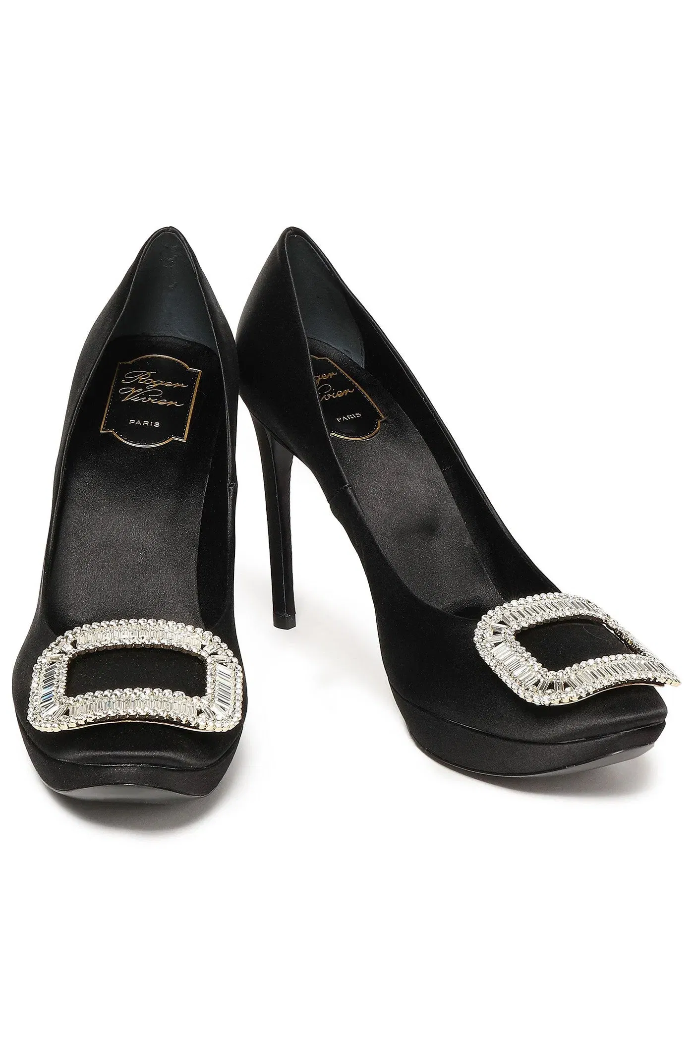 Roger Vivier Crystal-Embellished Satin Platform Pumps Black Women's