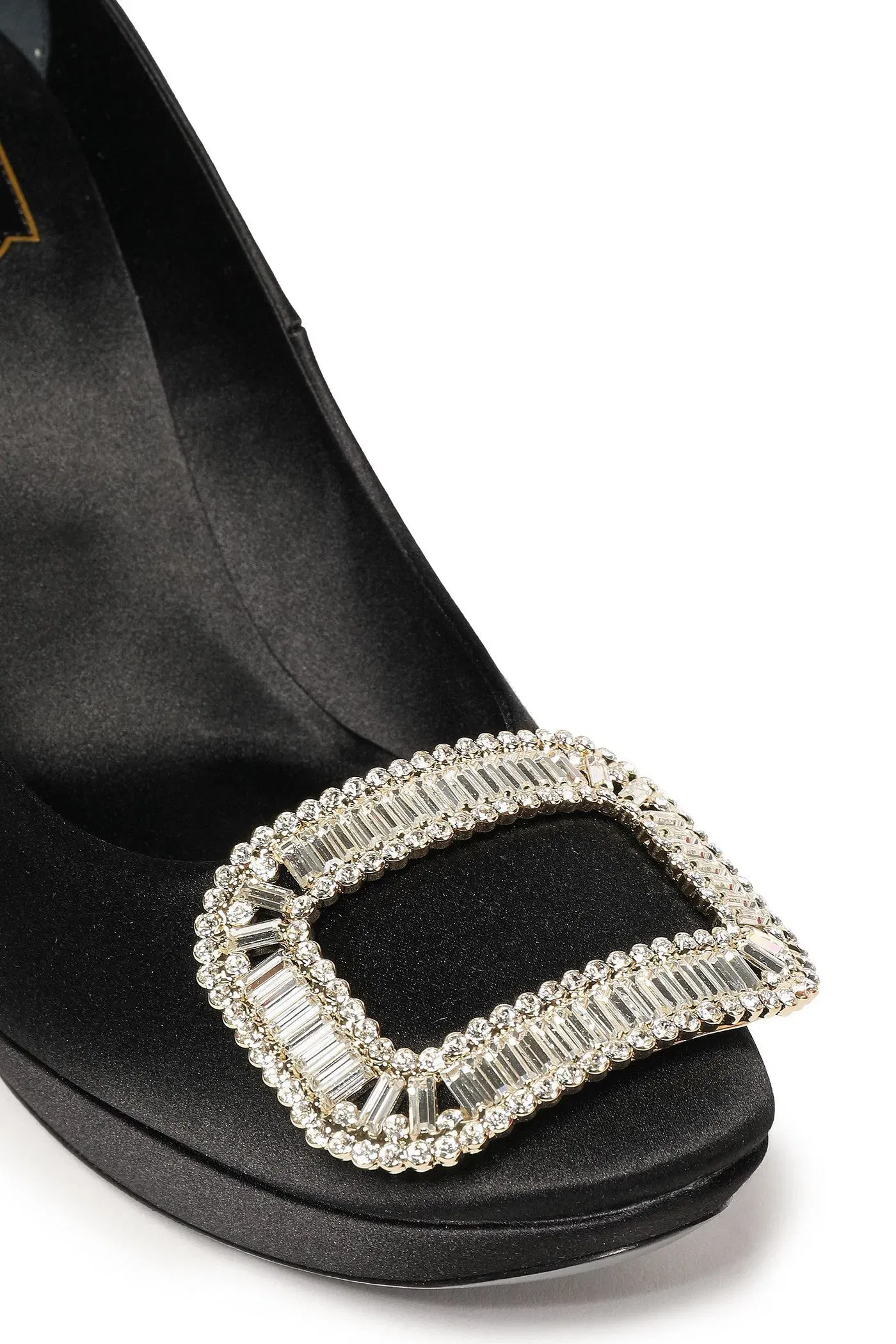 Roger Vivier Crystal-Embellished Satin Platform Pumps Black Women's
