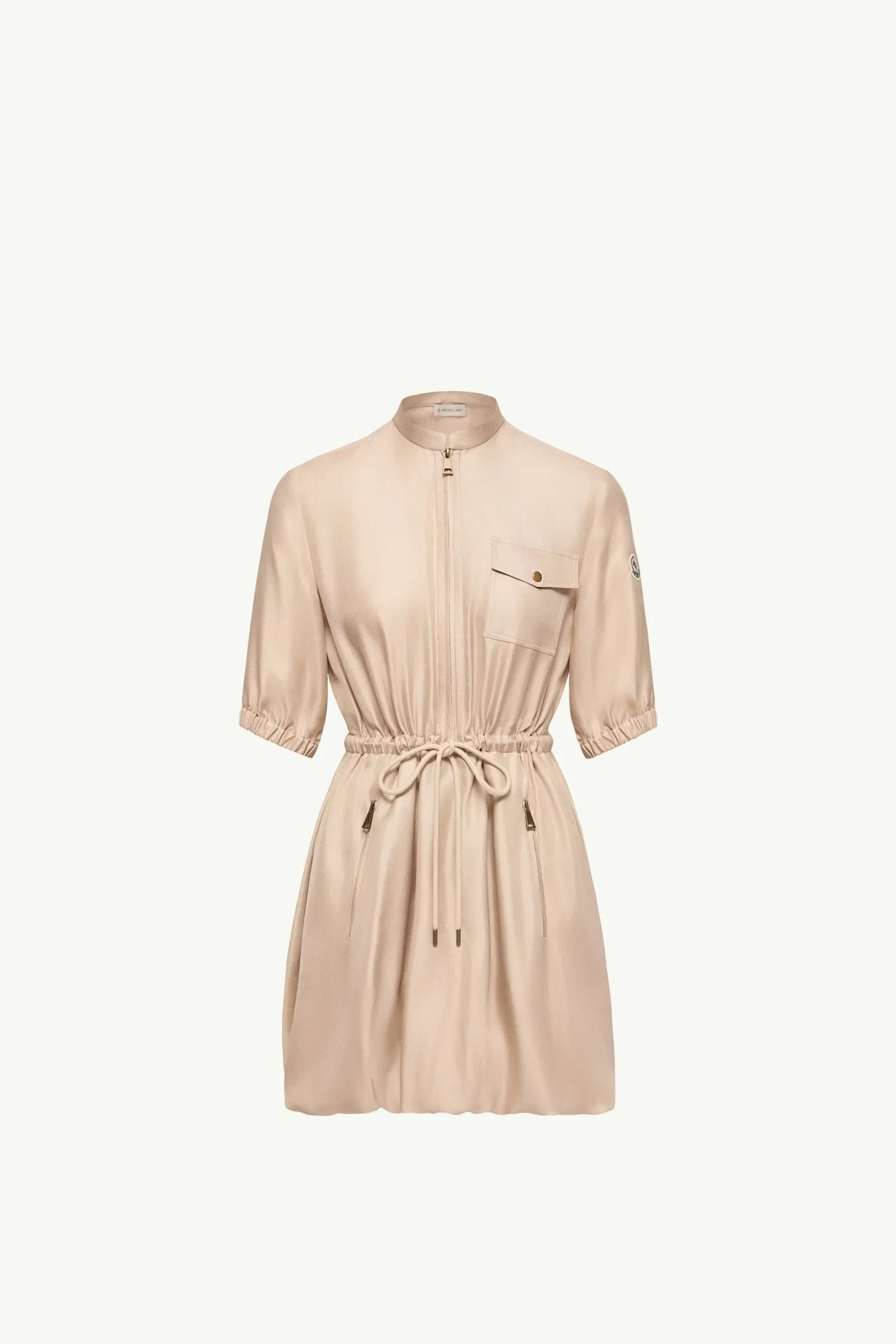 Moncler Silk Twill Mini Shirt Dress Light Beige Light Beige