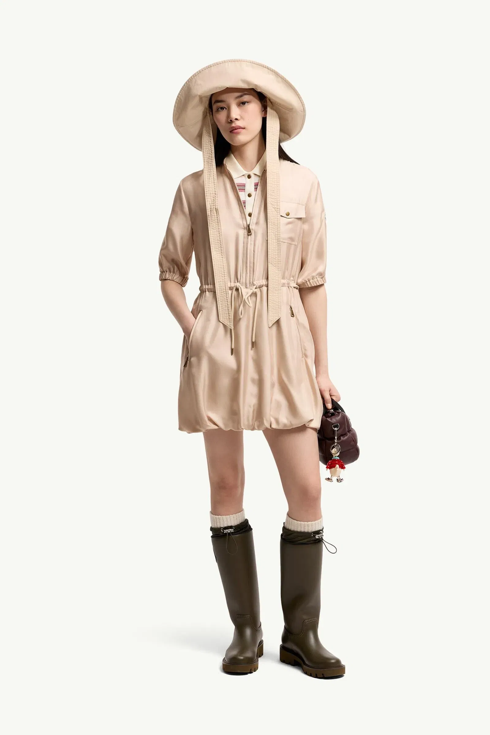 Moncler Silk Twill Mini Shirt Dress Light Beige Light Beige