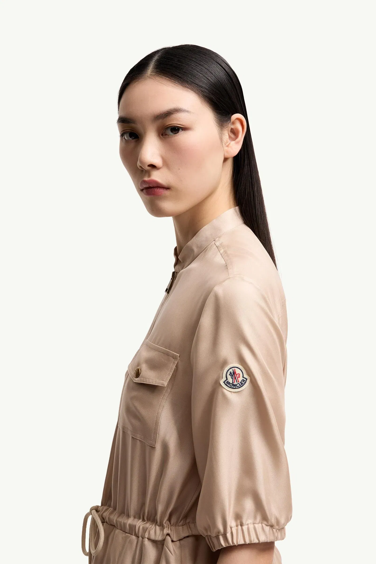 Moncler Silk Twill Mini Shirt Dress Light Beige Light Beige
