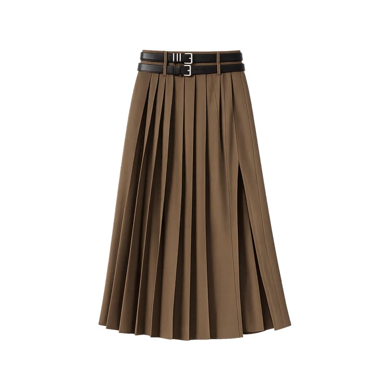 Elara Voss Heritage Walnut Pleated Skirt