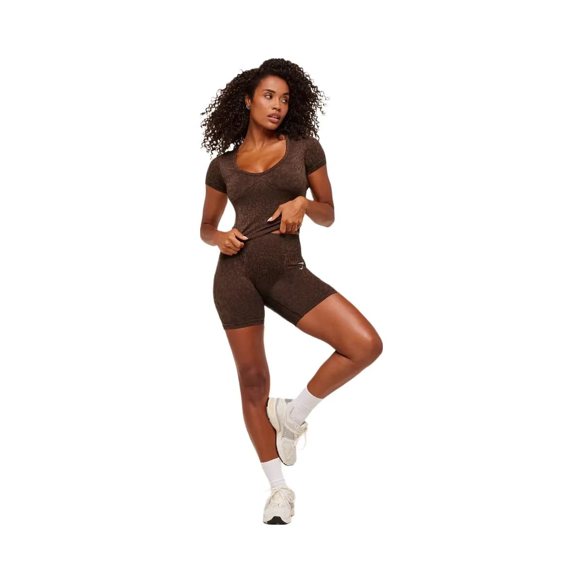 Gymshark Adapt Animal X Whitney Short Sleeve Top "Archive Brown Soft Brown"