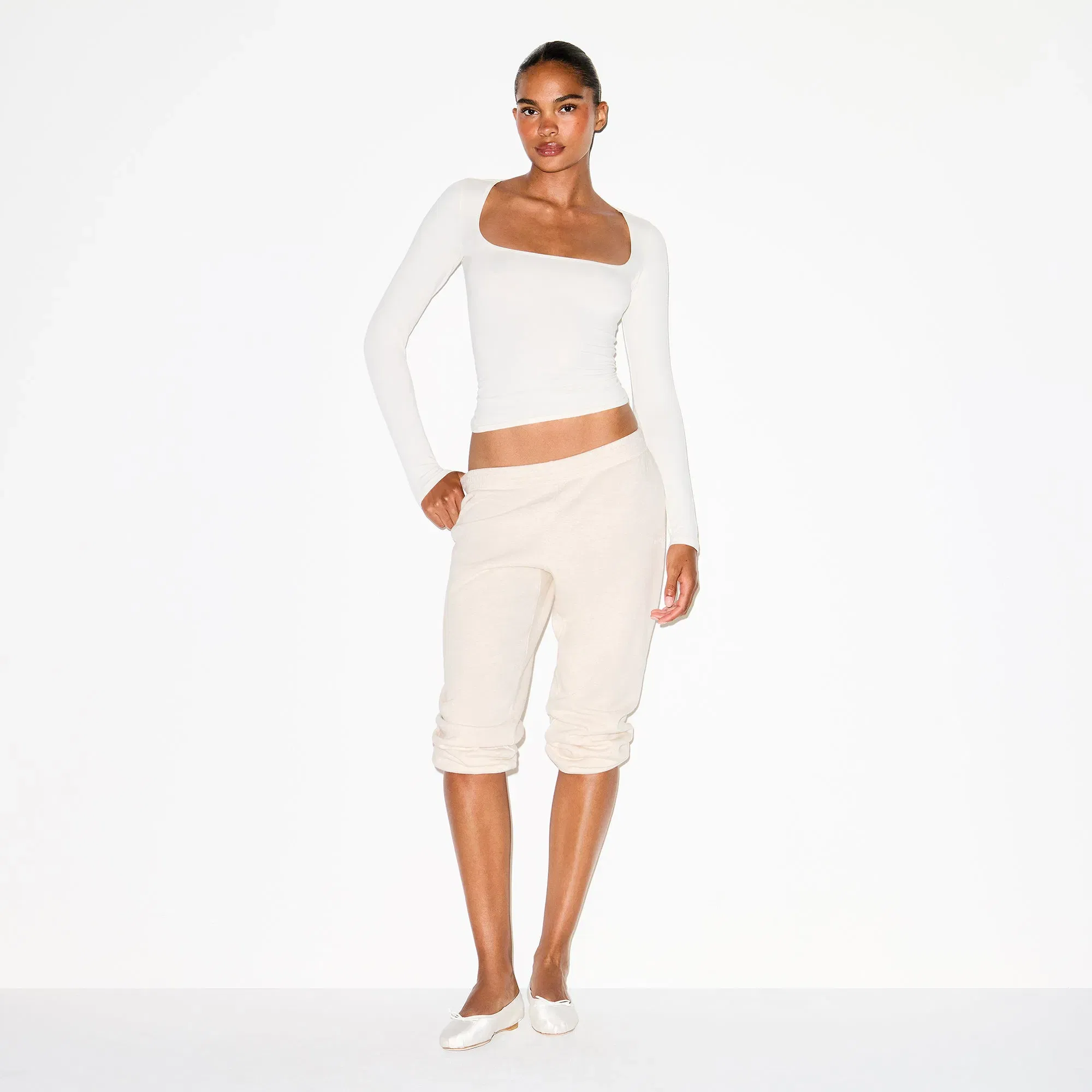Cotton Jersey Scoop Neck Long Sleeve Top
