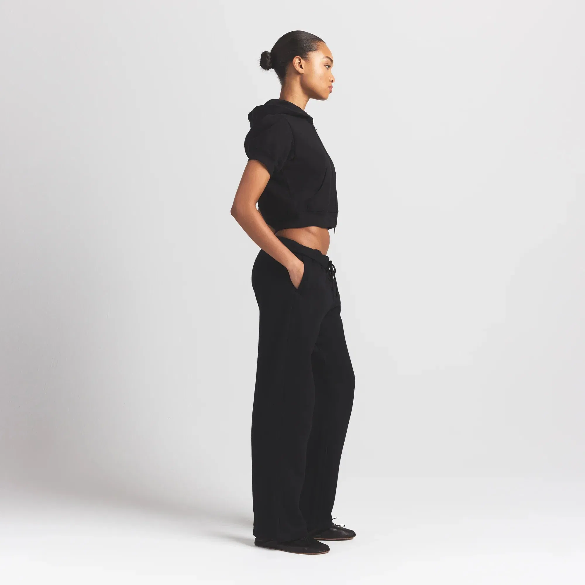 Cotton Fleece Bubble Sleeve Cropped Zip Up