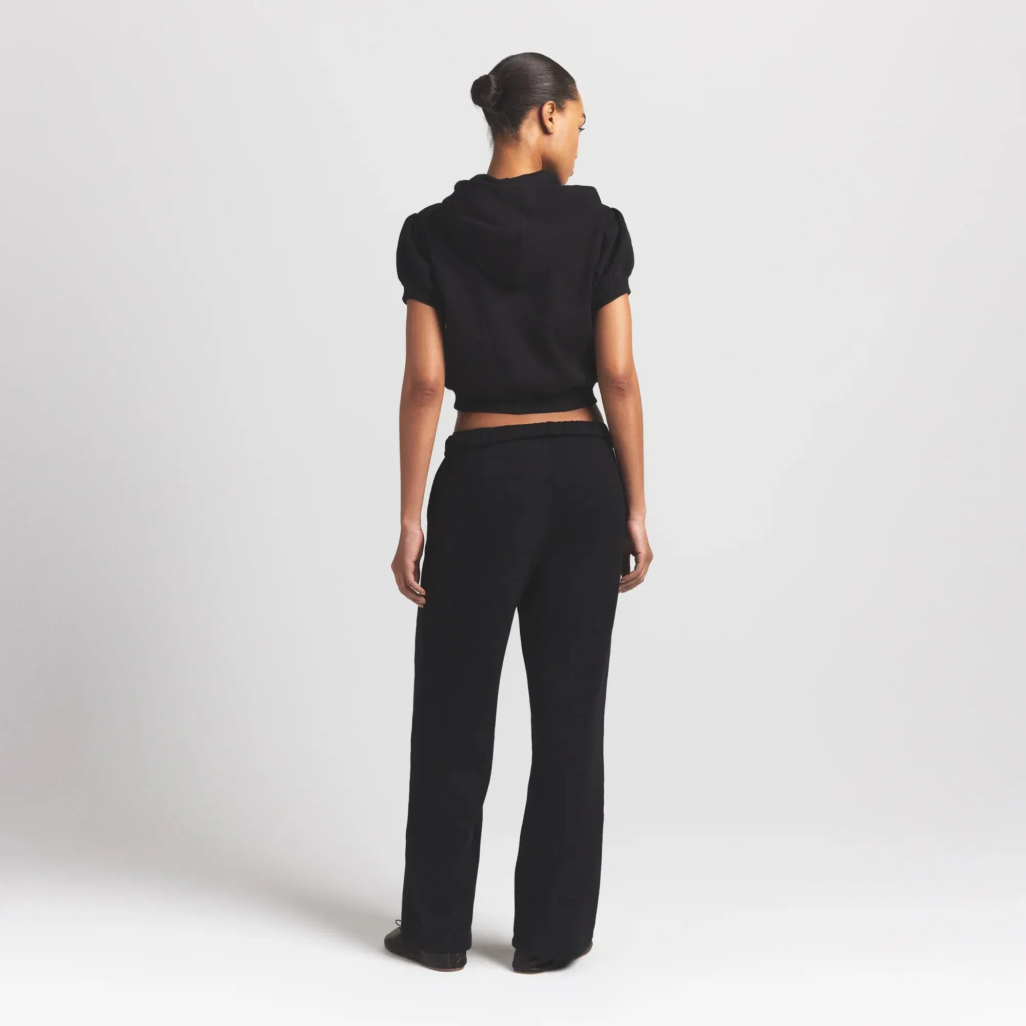 Cotton Fleece Bubble Sleeve Cropped Zip Up