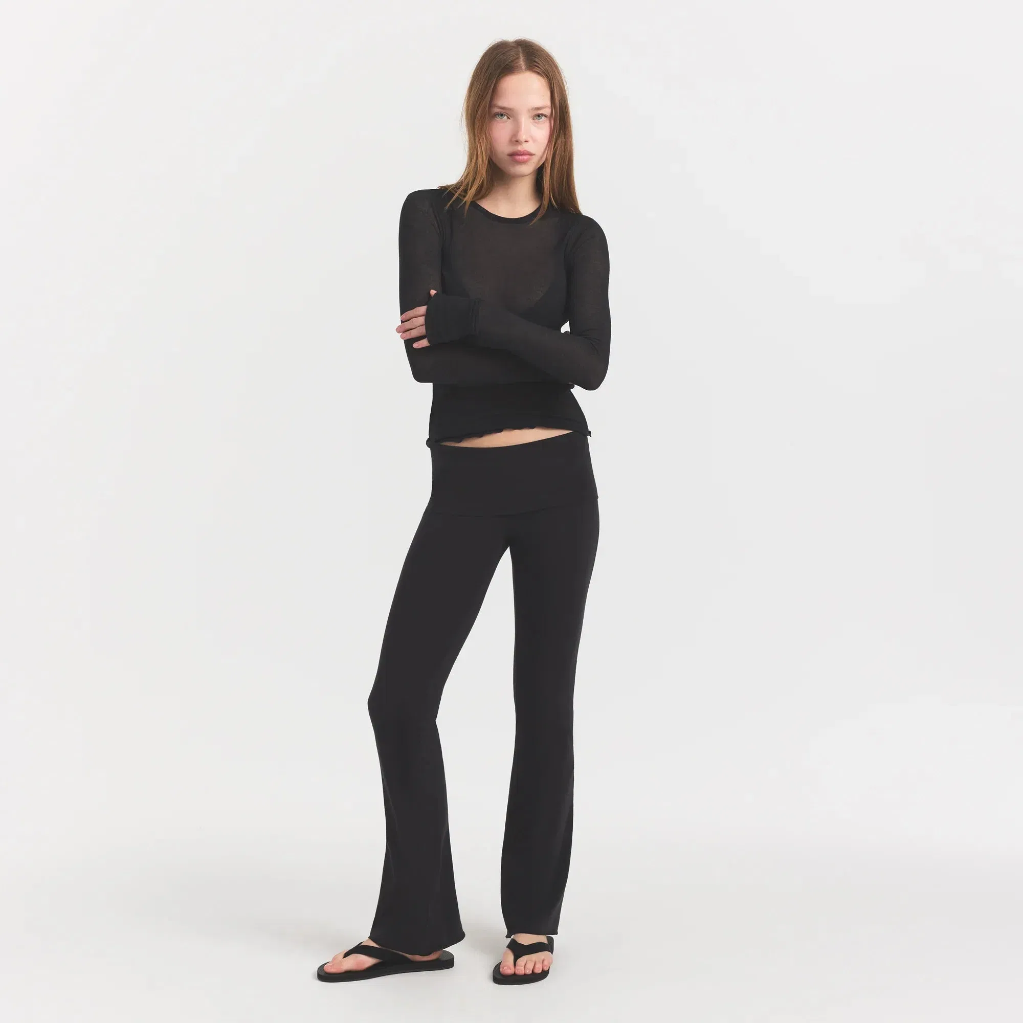 Sheer Rib Long Sleeve Top