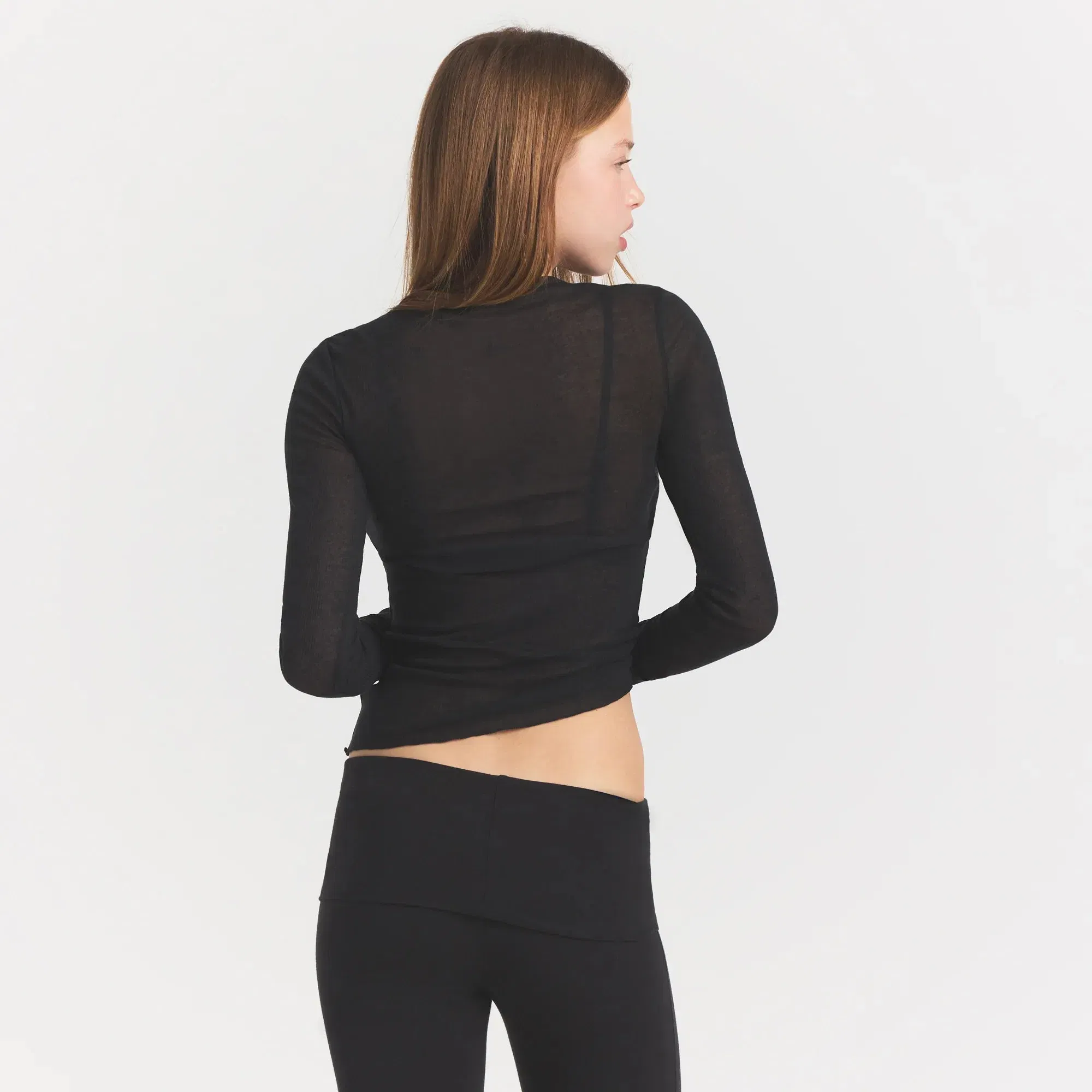 Sheer Rib Long Sleeve Top