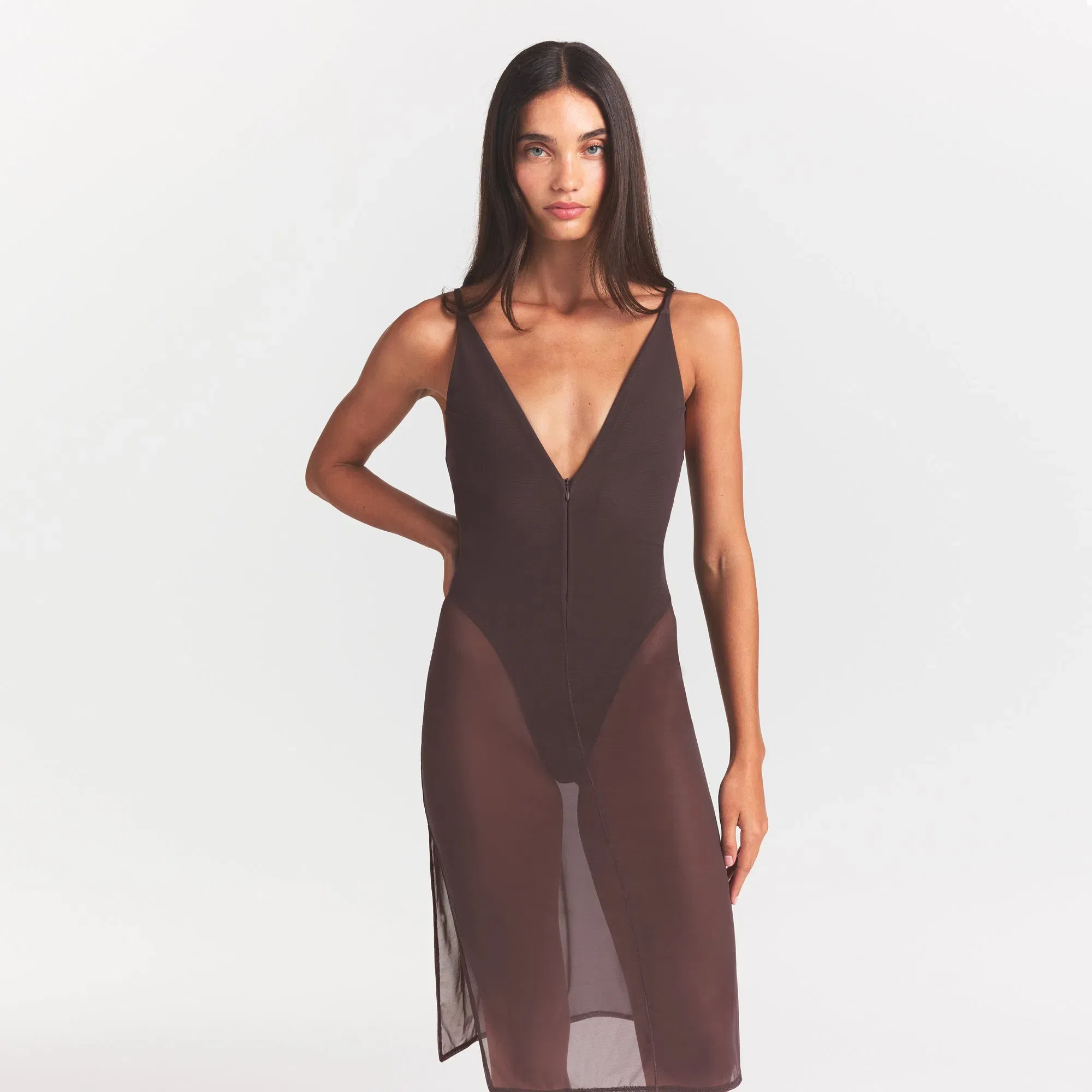 Skims Body Mesh Plunge Midi Dress