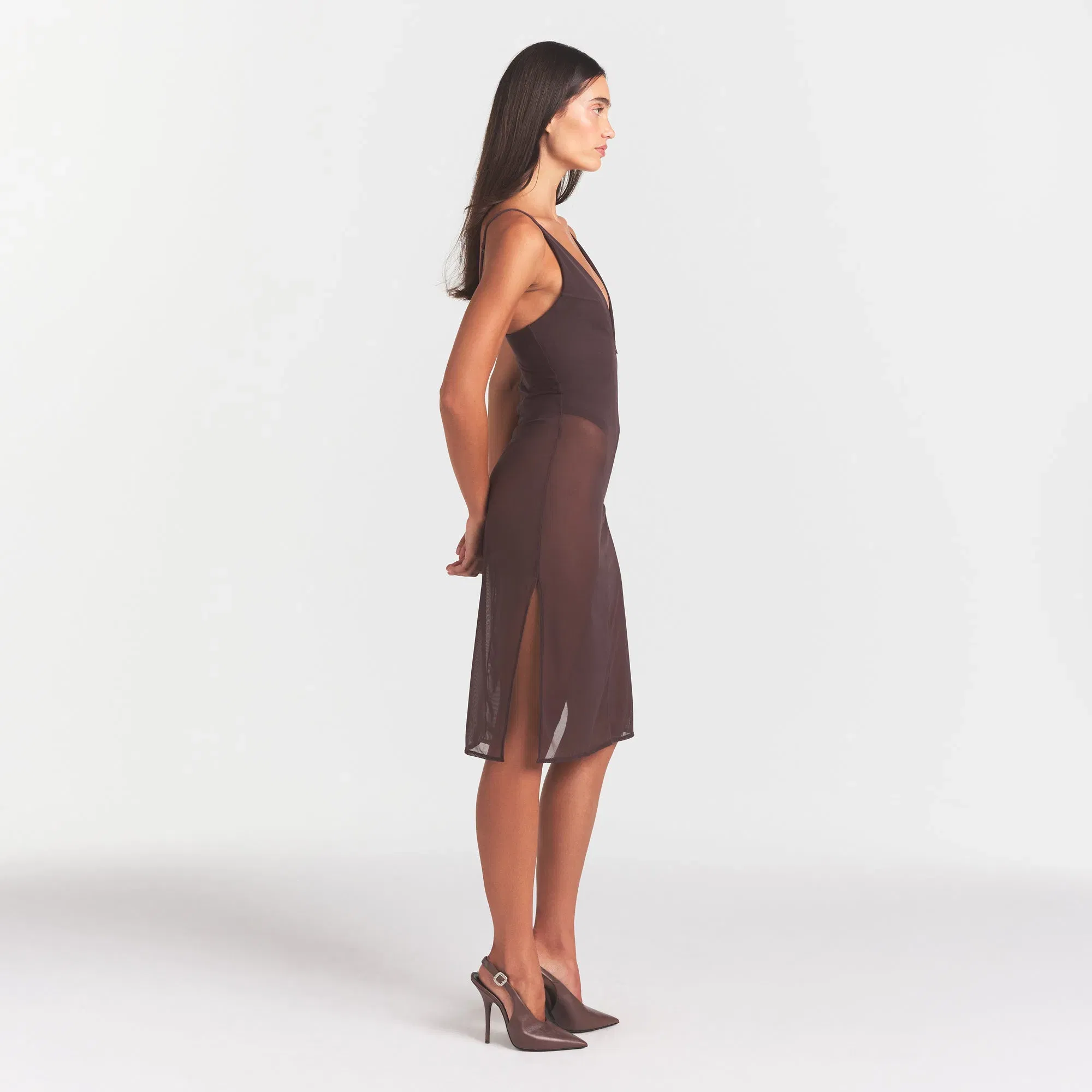 Skims Body Mesh Plunge Midi Dress