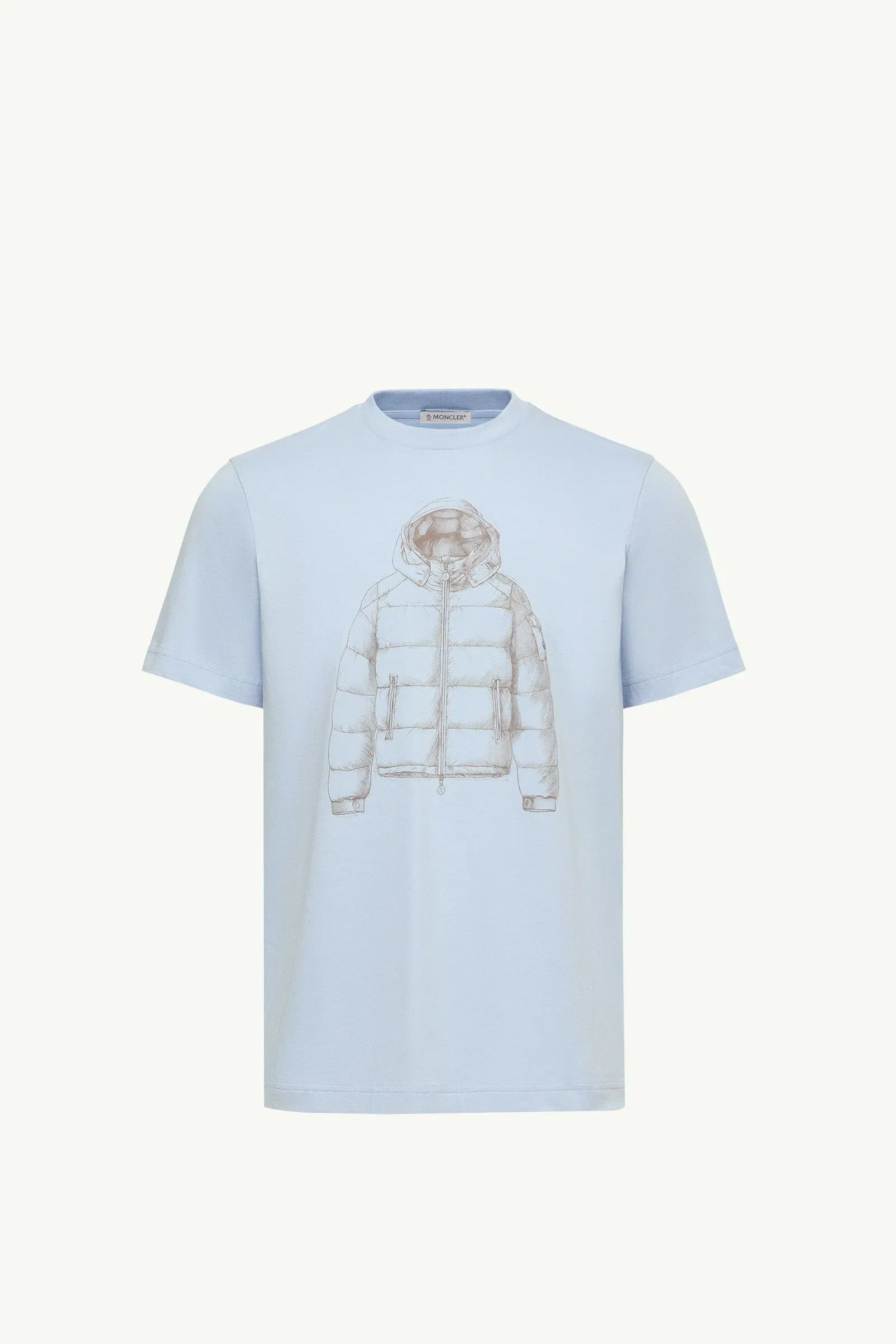 Moncler Down Jacket Print Cotton T-Shirt Light Blue Light Blue