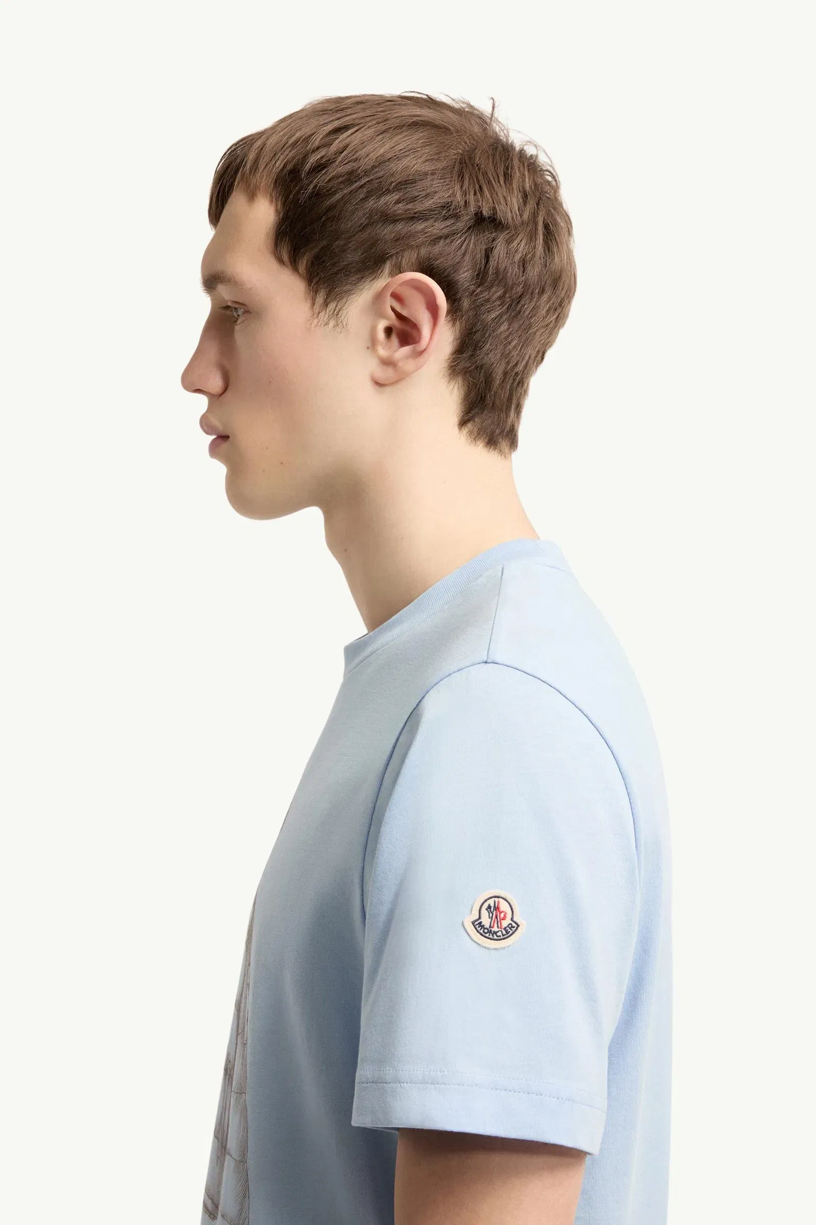 Moncler Down Jacket Print Cotton T-Shirt Light Blue Light Blue