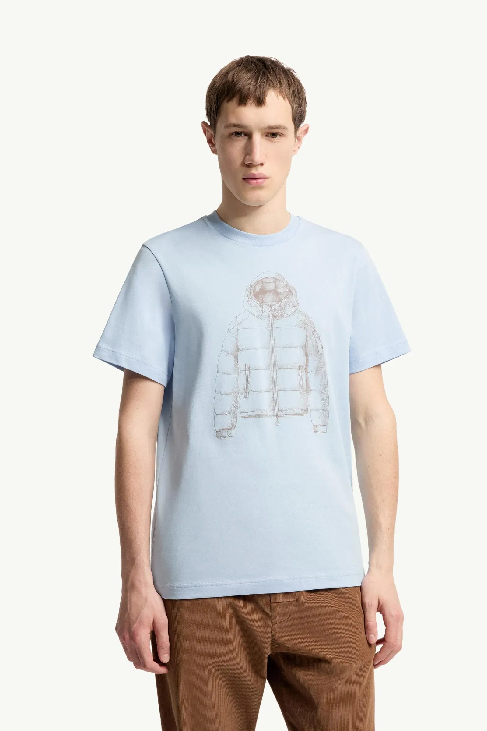 Moncler Down Jacket Print Cotton T-Shirt Light Blue Light Blue