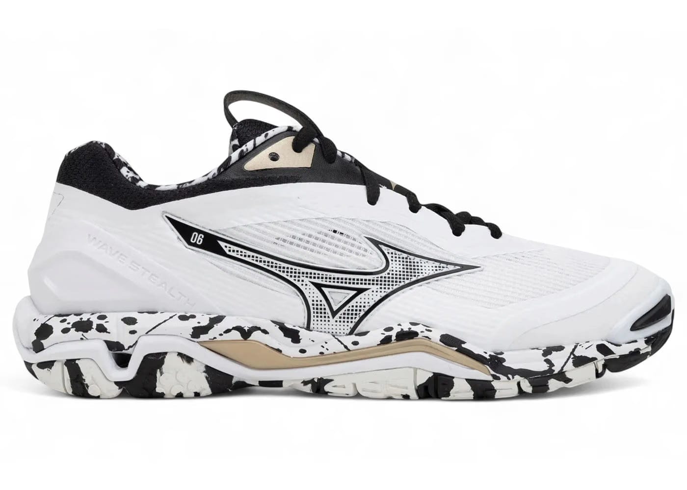 Mizuno Wave Stealth 6 White Black Ge Gold