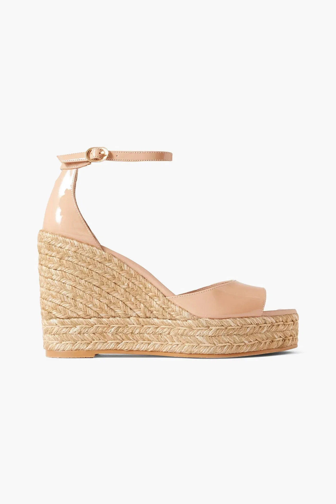 Stuart Weitzman Patent-Leather Espadrille Wedge Sandals Neutral Women's