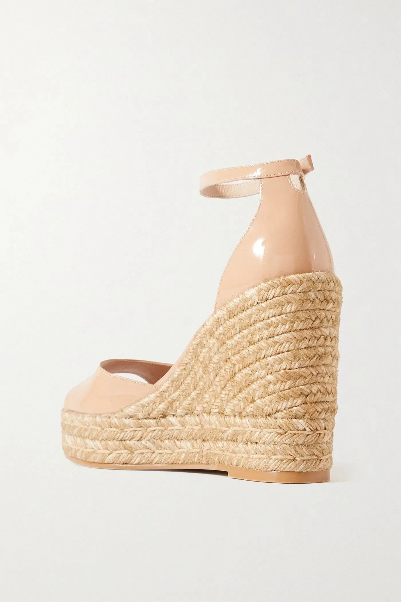 Stuart Weitzman Patent-Leather Espadrille Wedge Sandals Neutral Women's