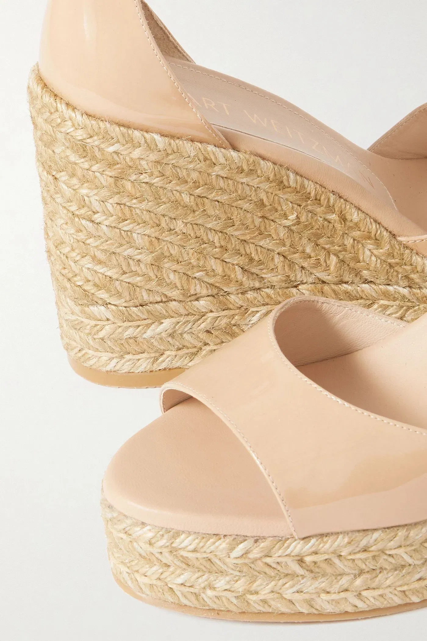 Stuart Weitzman Patent-Leather Espadrille Wedge Sandals Neutral Women's