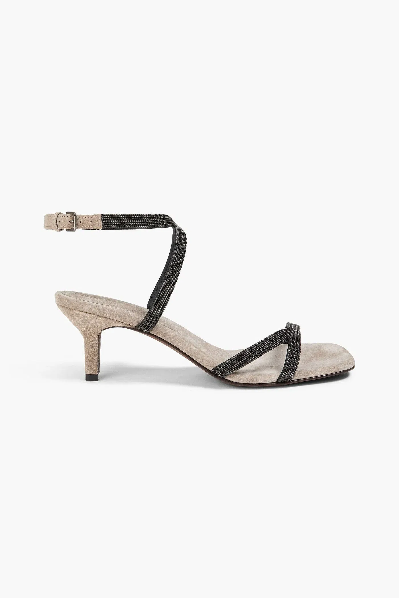 Brunello Cucinelli Bead-Embellished Suede Sandals Charcoal Women's