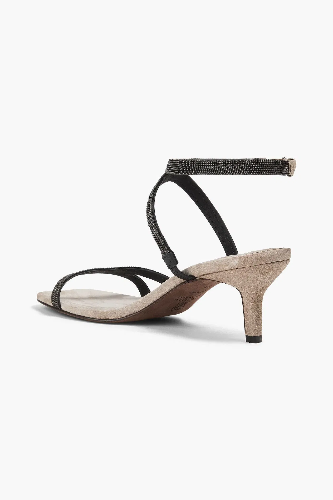 Brunello Cucinelli Bead-Embellished Suede Sandals Charcoal Women's
