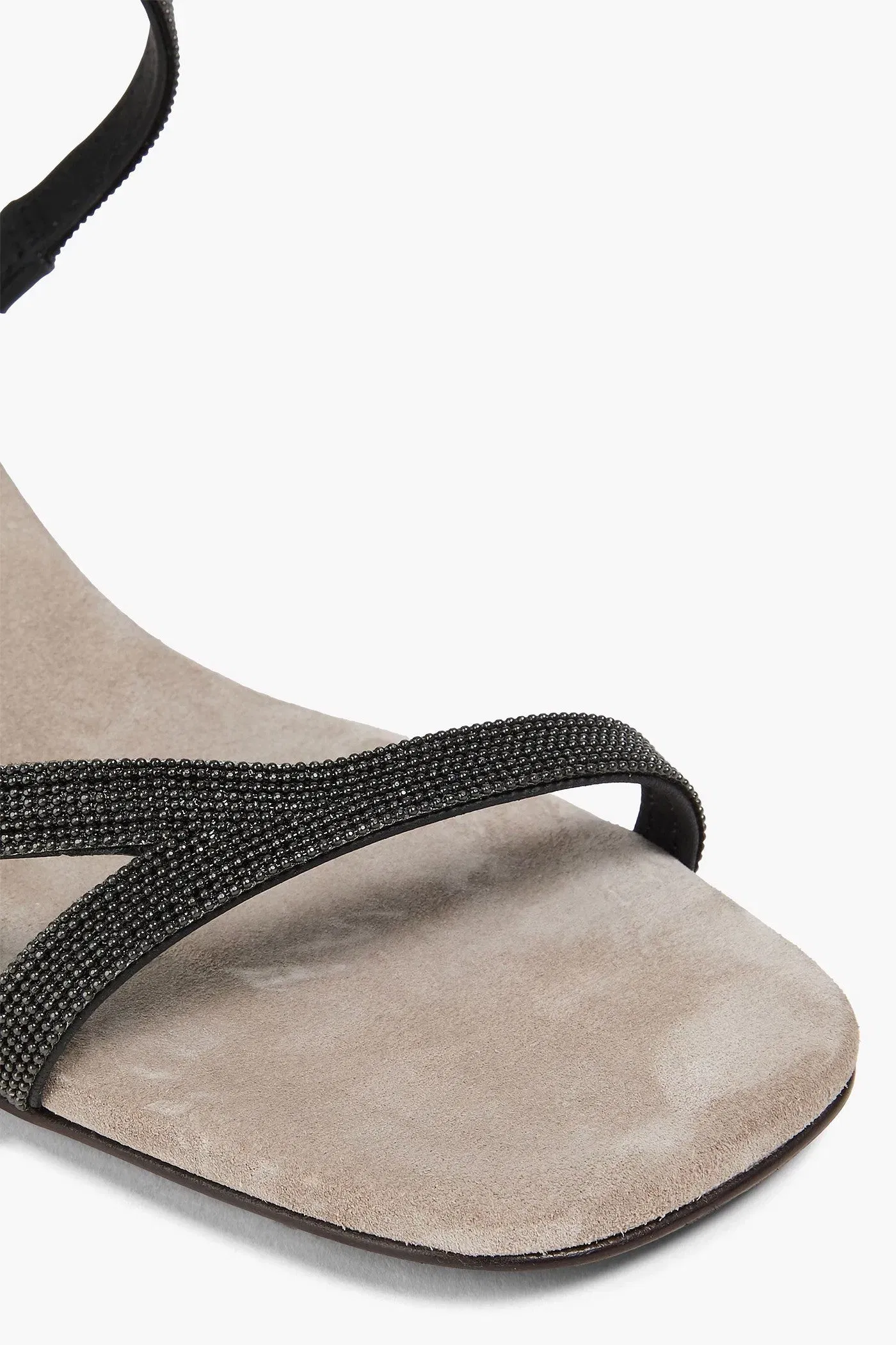 Brunello Cucinelli Bead-Embellished Suede Sandals Charcoal Women's