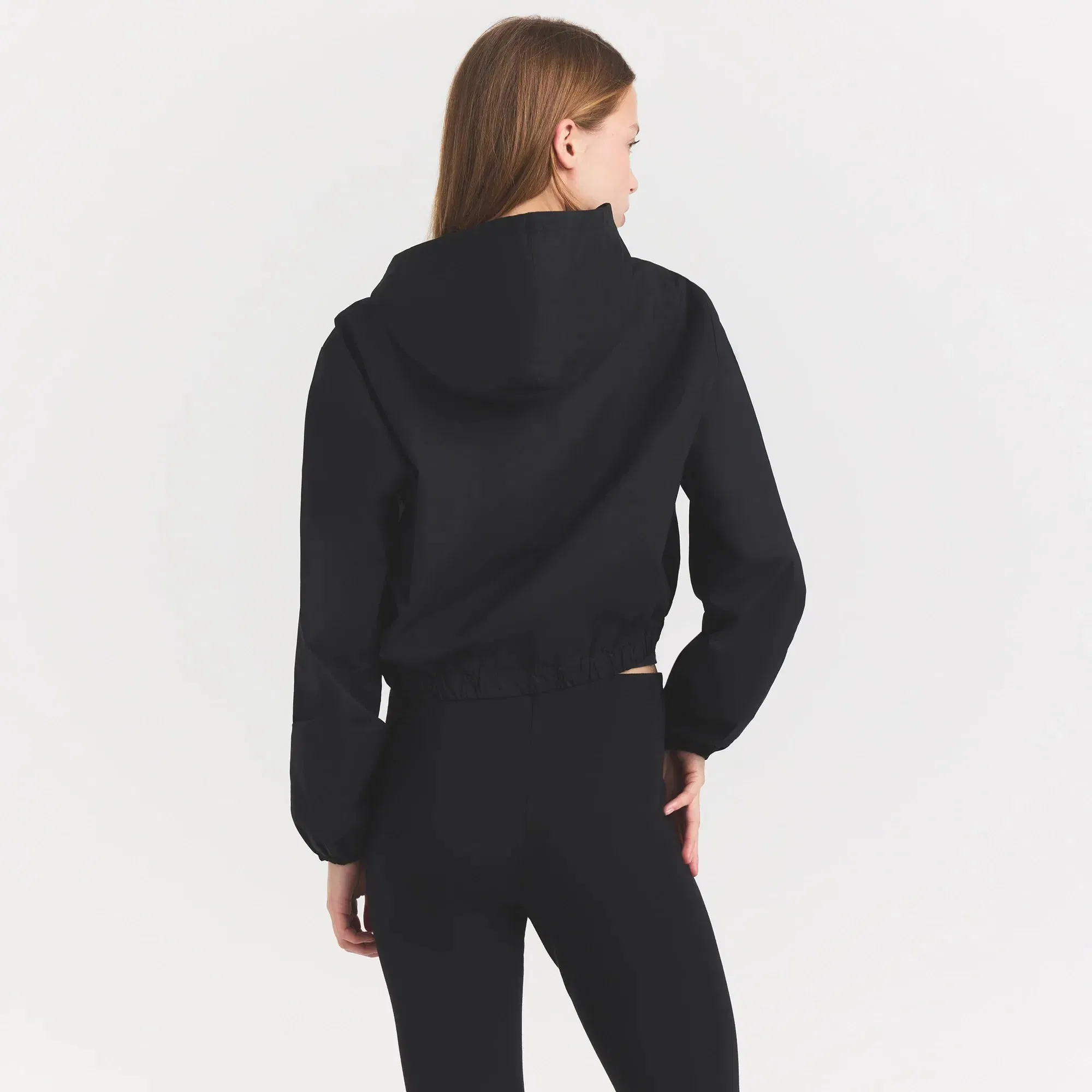 Woven Cotton Cropped Zip Up Jacket