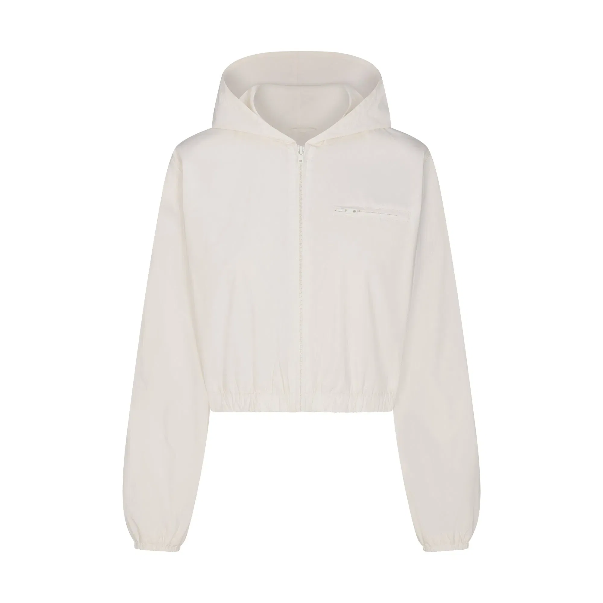 Woven Cotton Cropped Zip Up Jacket