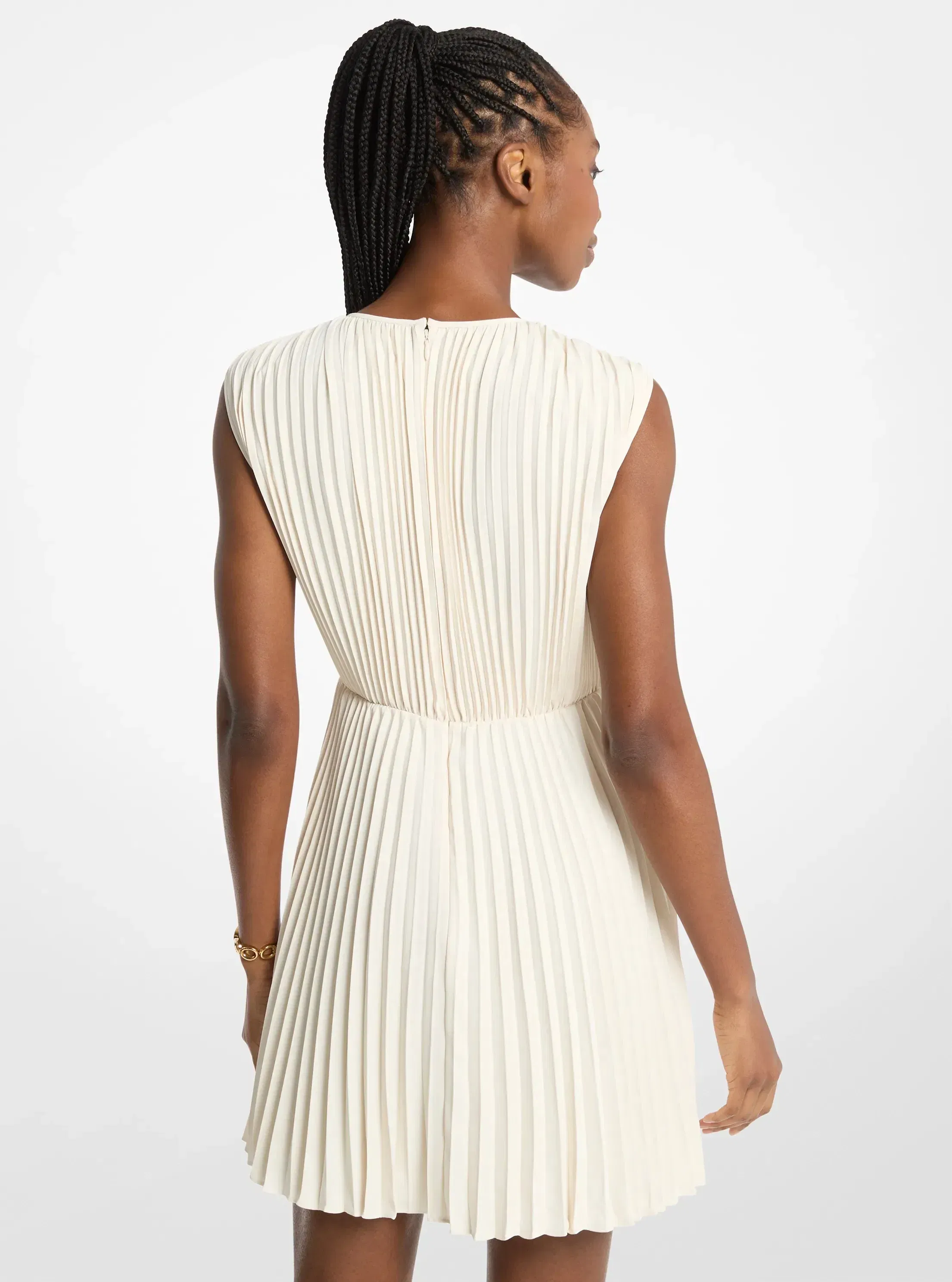 Michael Kors Pleated Satin Back Crepe Mini Dress BONE