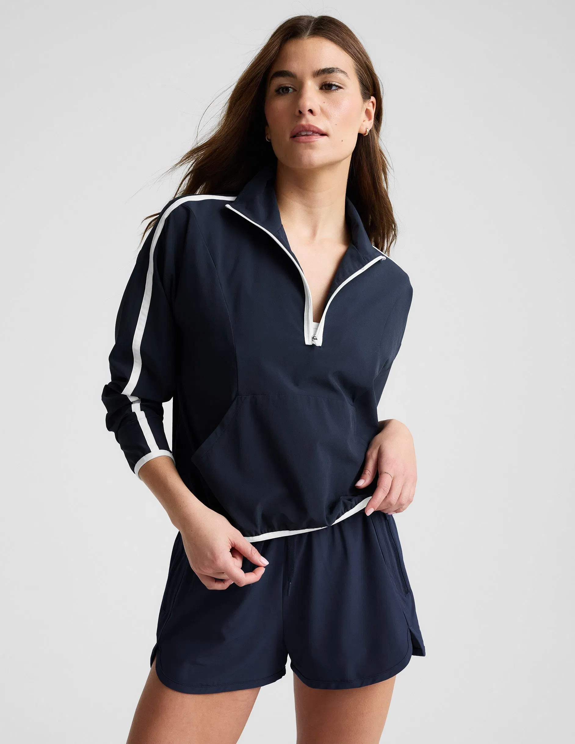 Beyond Yoga Stretch Woven Course Contrast Half Zip Pullover Women's